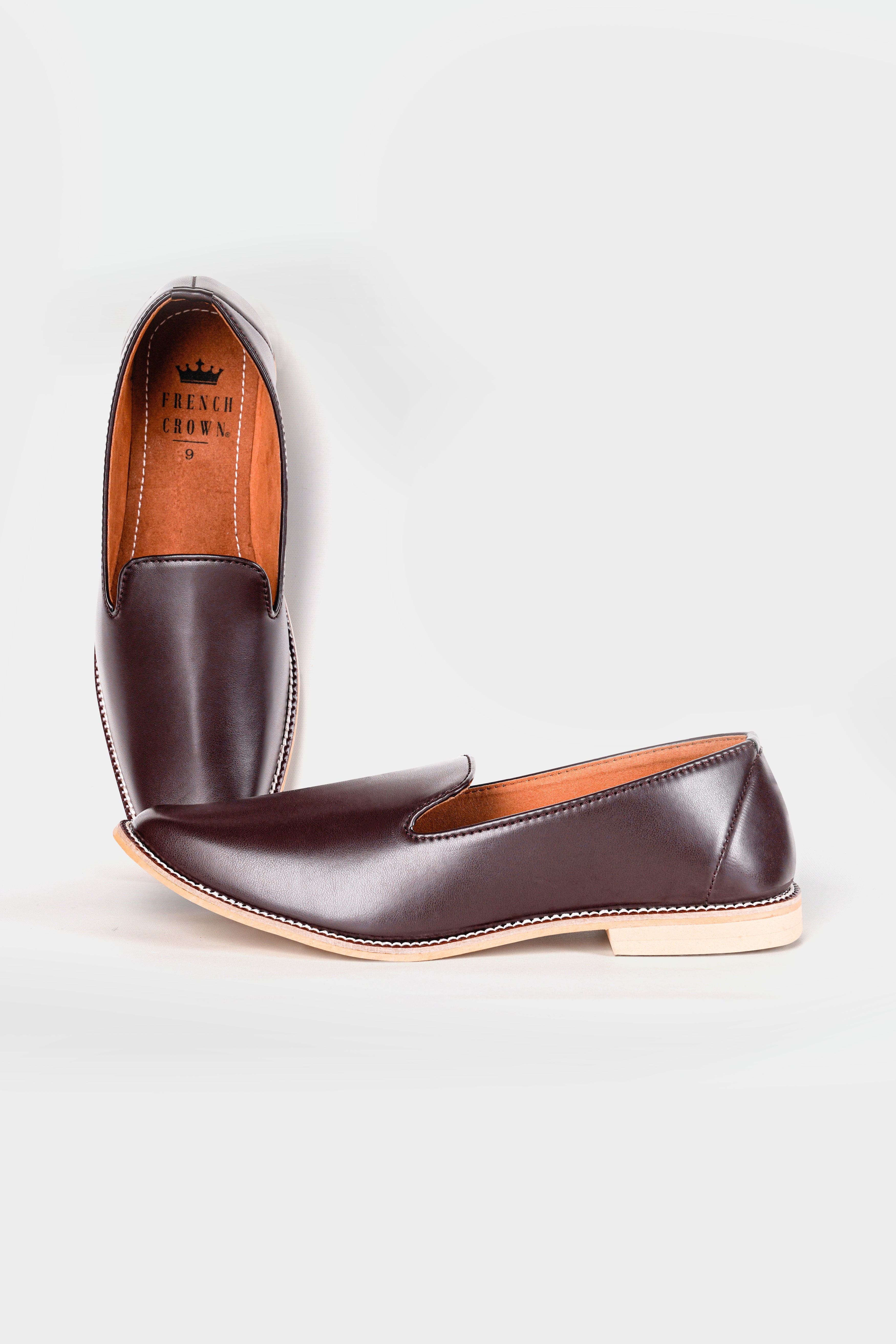 Dark Brown Vegan Leather Hand Stitched Mojri Slip-On Shoes FT146-6, FT146-7, FT146-8, FT146-9, FT146-10, FT146-11