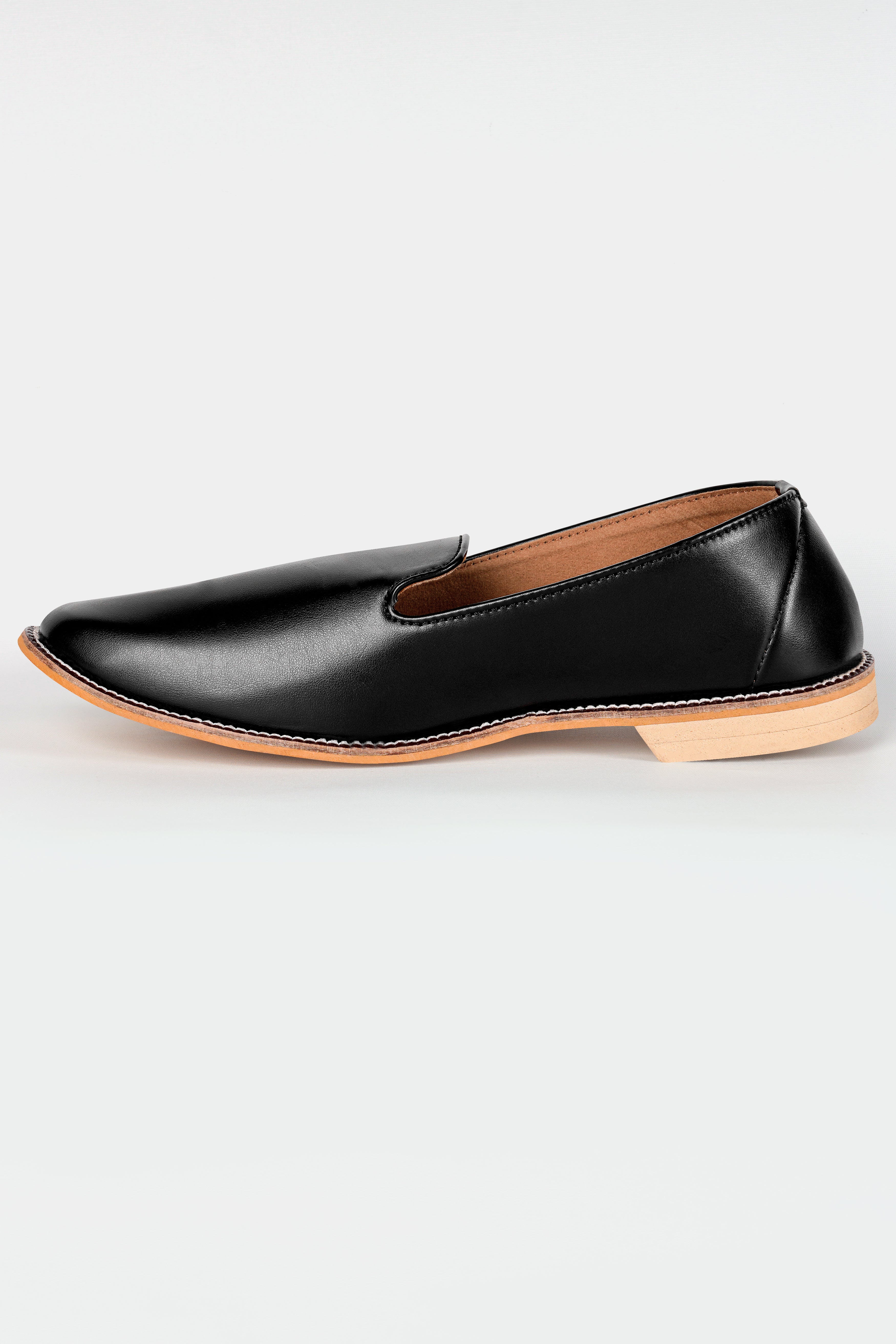 Jade Black Vegan Leather Hand Stitched Mojri Slip-On Shoes FT148-6, FT148-7, FT148-8, FT148-9, FT148-10, FT148-11