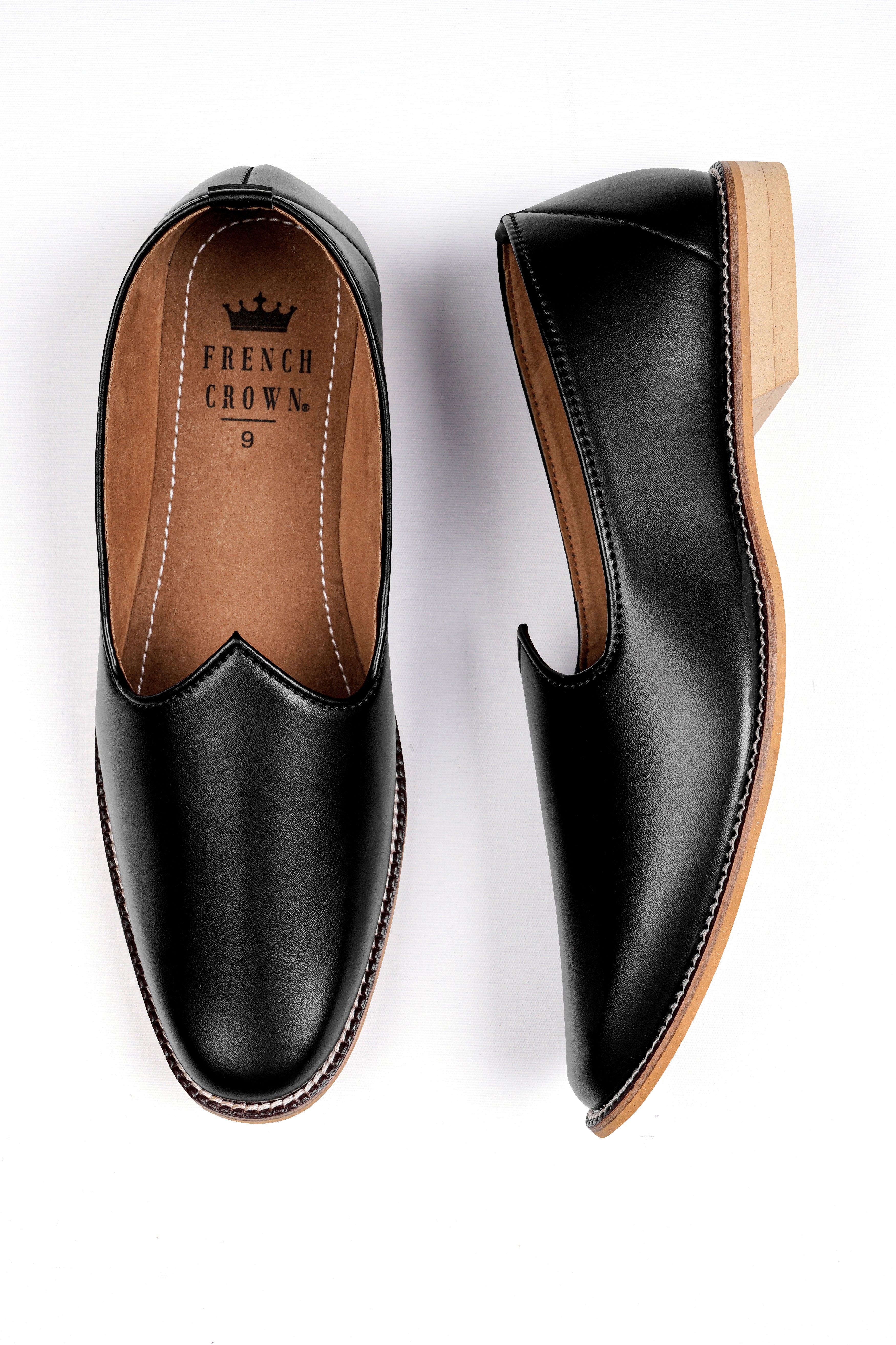 Jade Black Vegan Leather Hand Stitched Jutis FT149-6, FT149-7, FT149-8, FT149-9, FT149-10, FT149-11