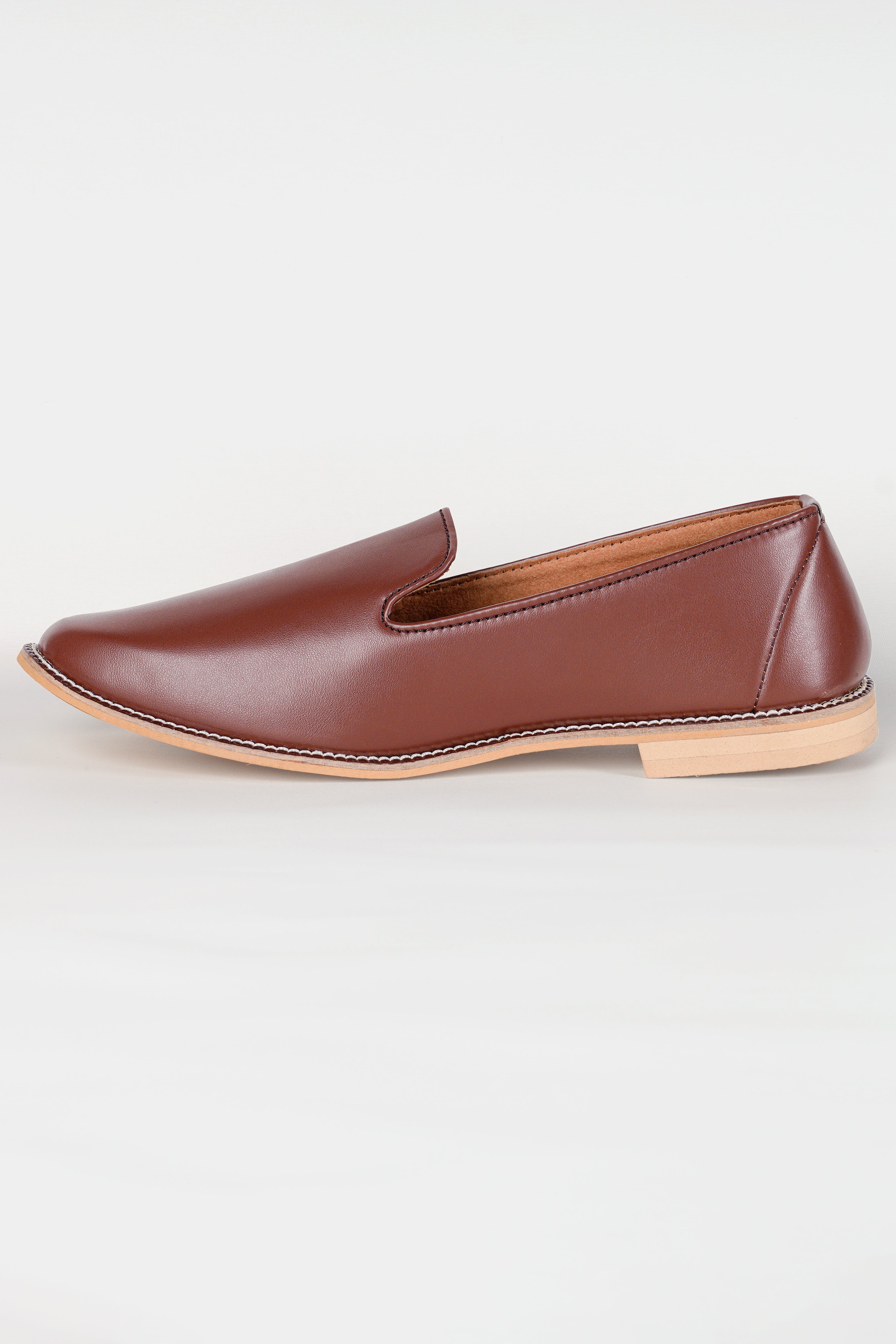 Brown Vegan Leather Hand Stitched Mojri Slip-On Shoes FT150-6, FT150-7, FT150-8, FT150-9, FT150-10, FT150-11