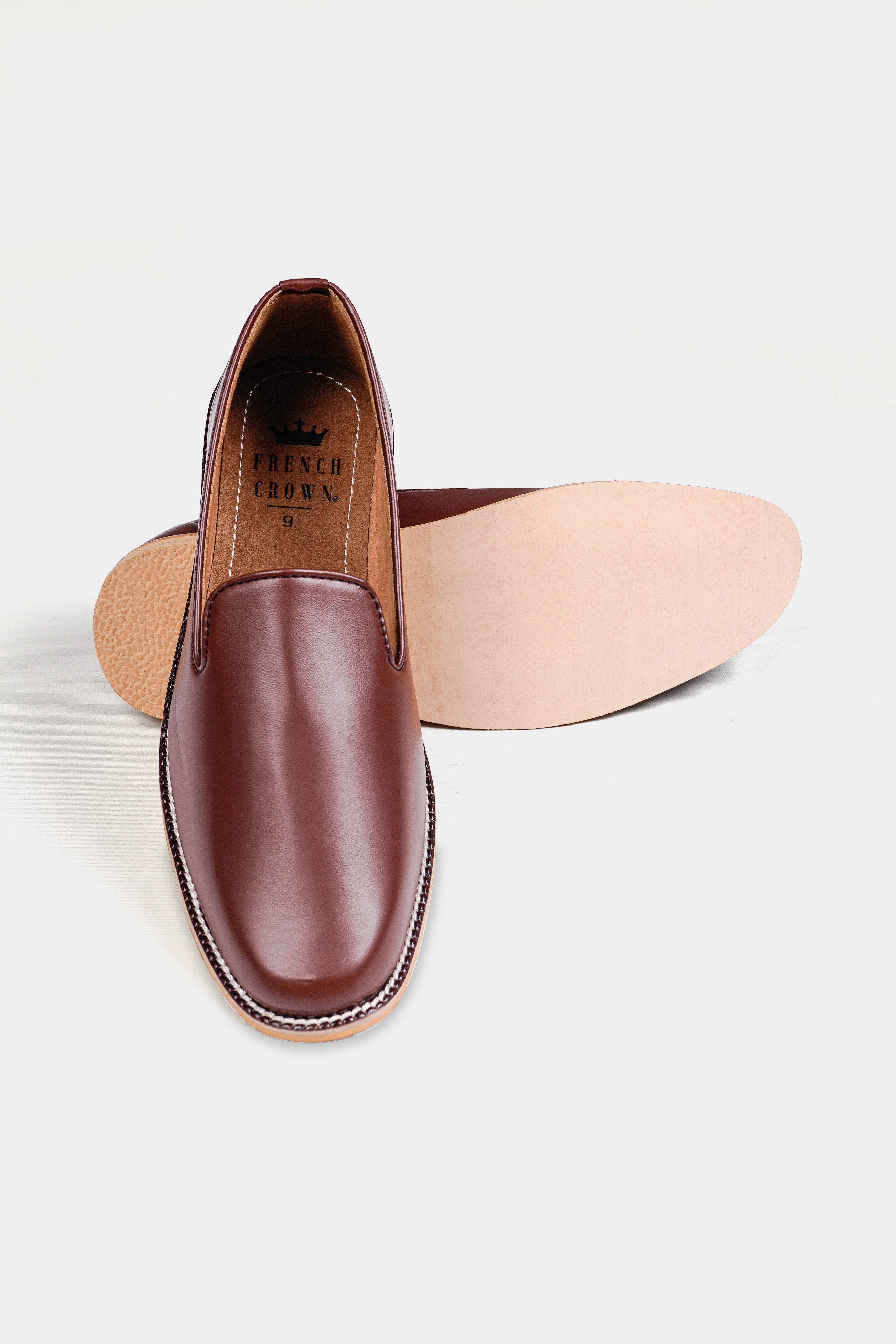 Brown Vegan Leather Hand Stitched Mojri Slip-On Shoes FT150-6, FT150-7, FT150-8, FT150-9, FT150-10, FT150-11