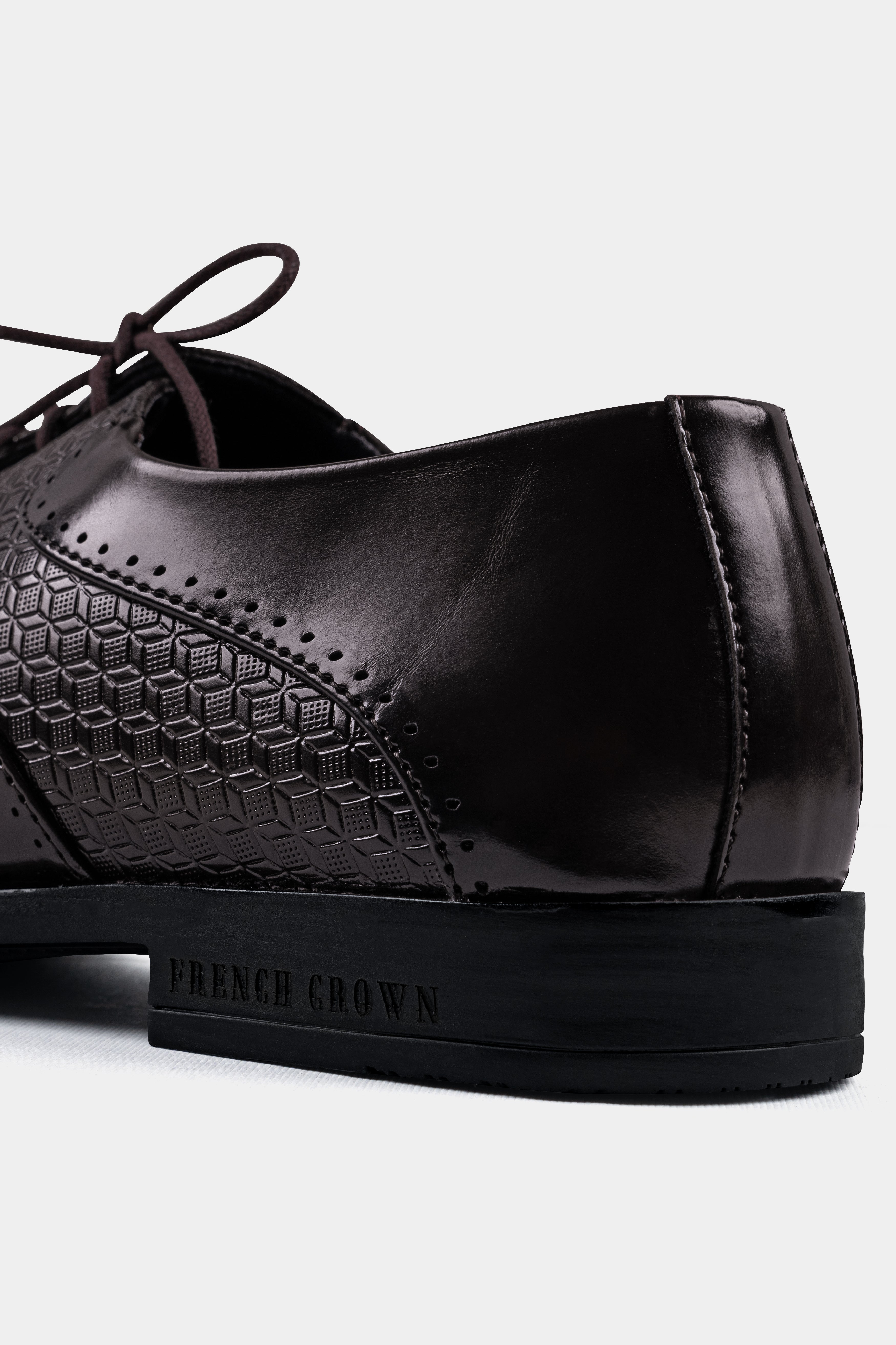 Brown Textured Vegan Leather Derby Shoes