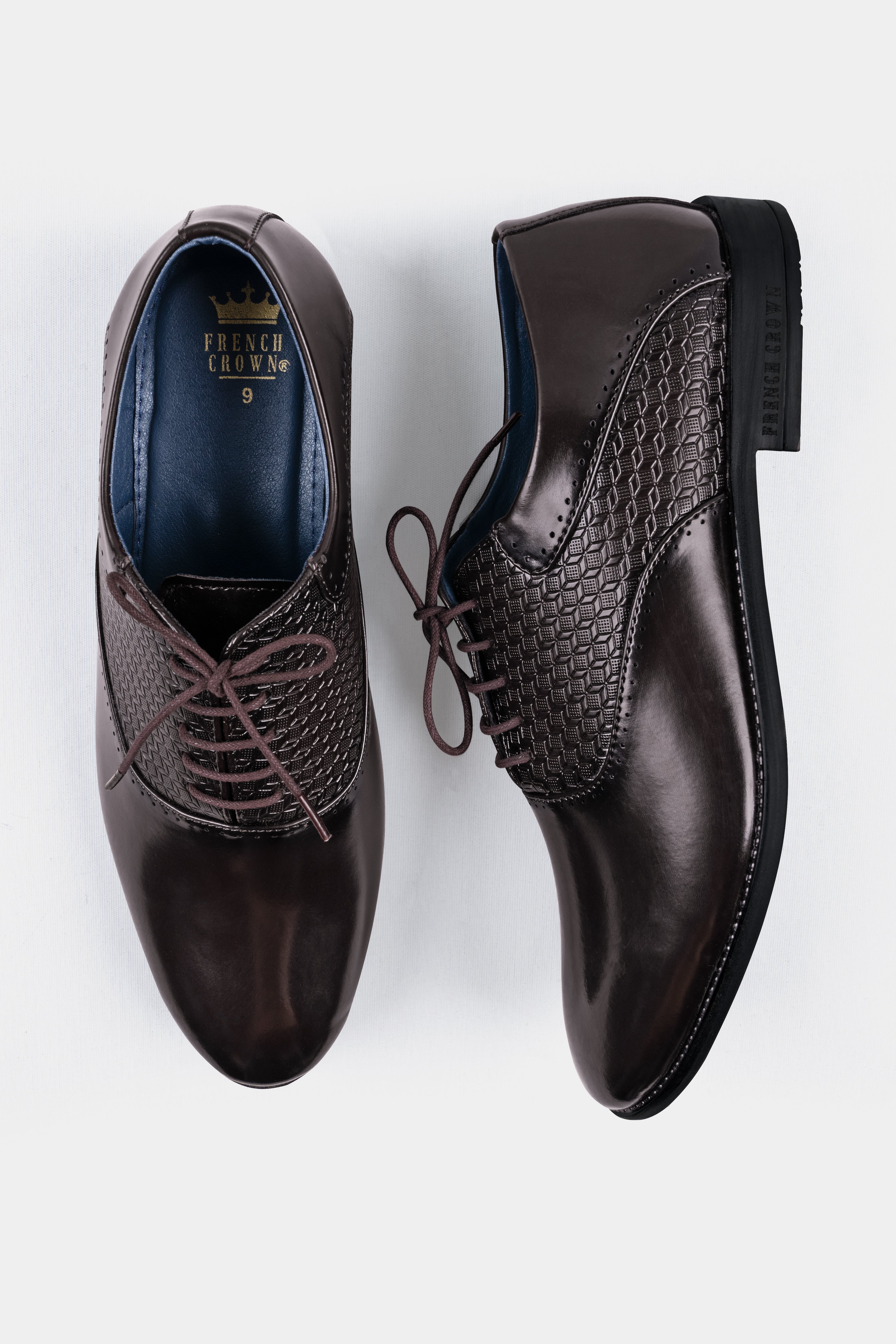 Brown Textured Vegan Leather Derby Shoes