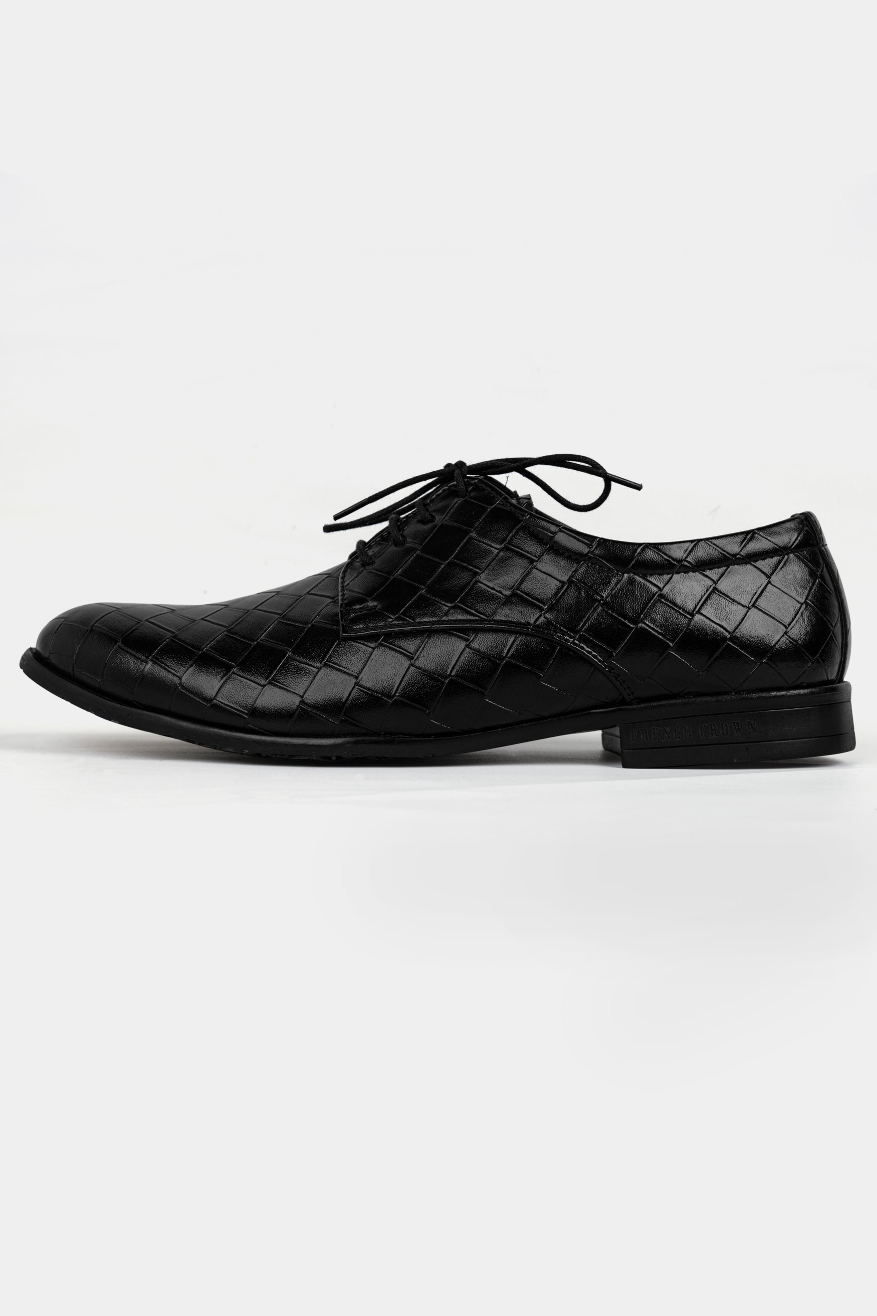 Jade Black Weave Textured Vegan Leather Derby Shoes