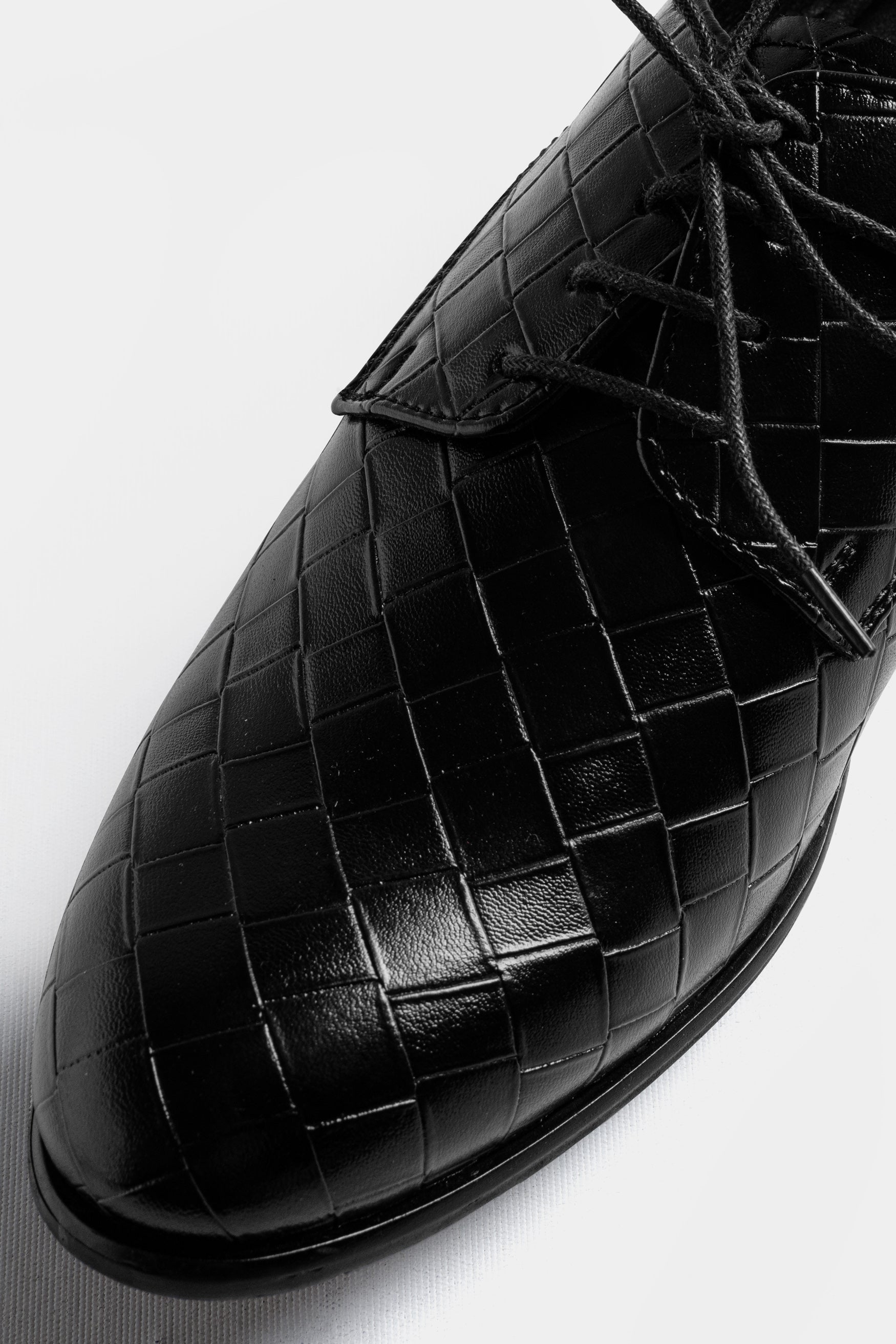 Jade Black Weave Textured Vegan Leather Derby Shoes