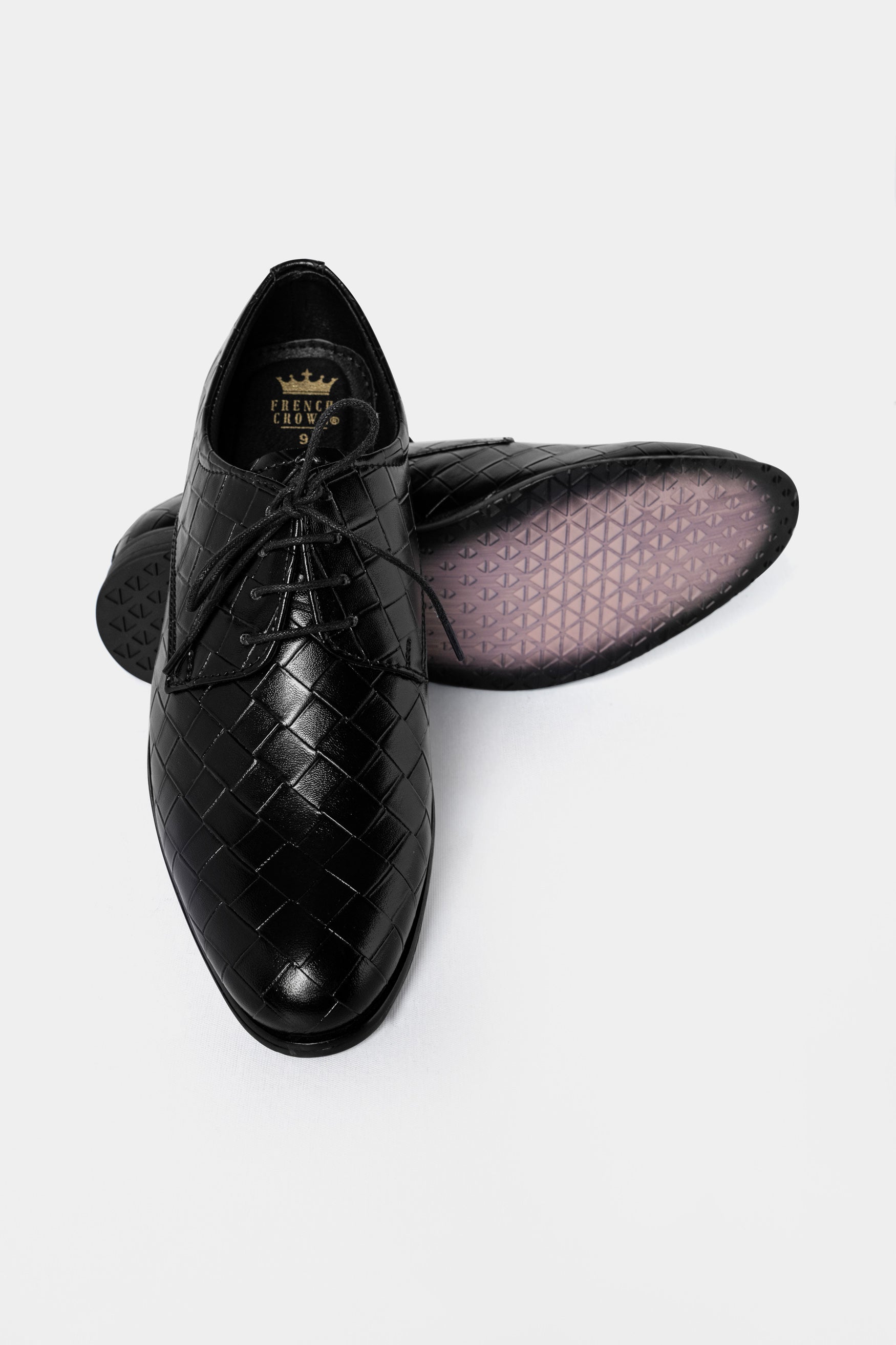 Jade Black Weave Textured Vegan Leather Derby Shoes