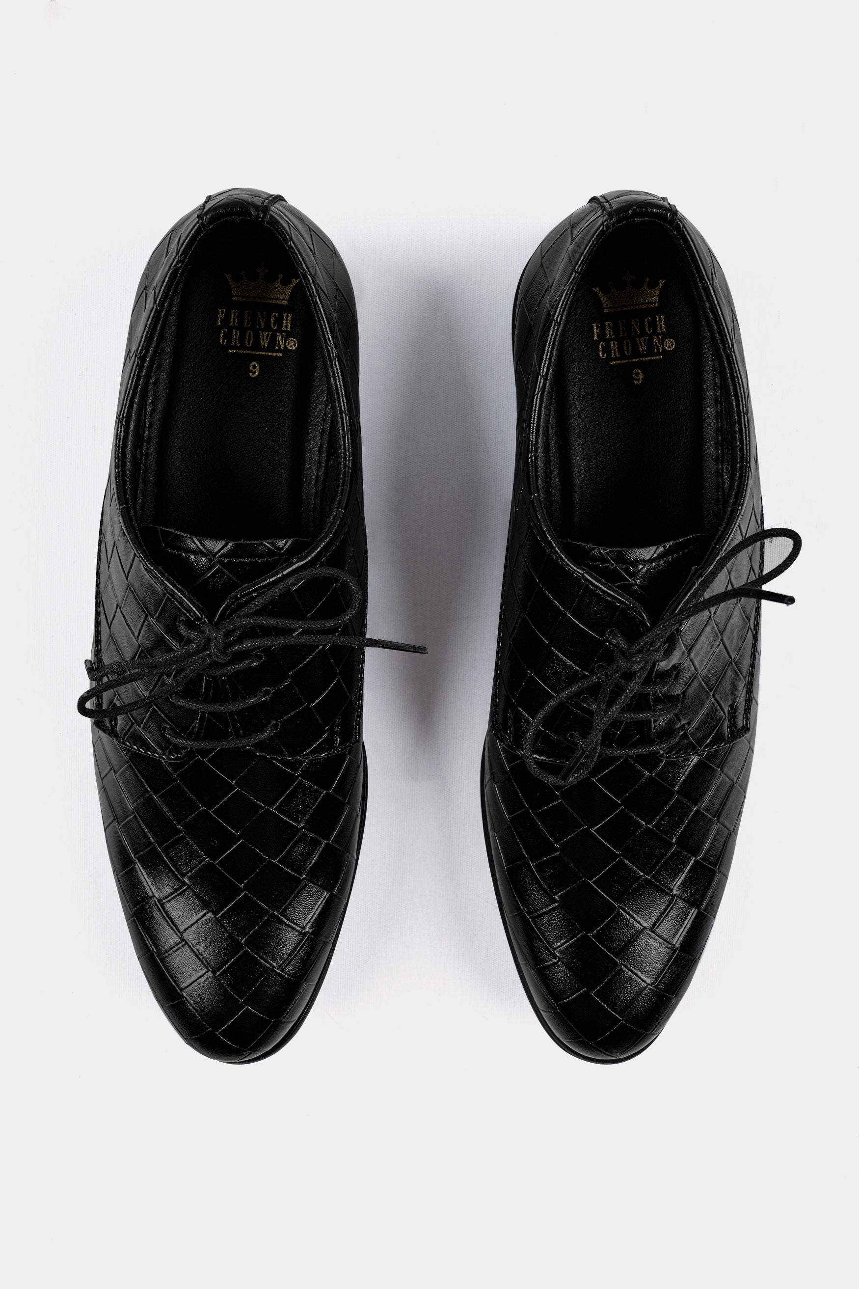 Jade Black Weave Textured Vegan Leather Derby Shoes