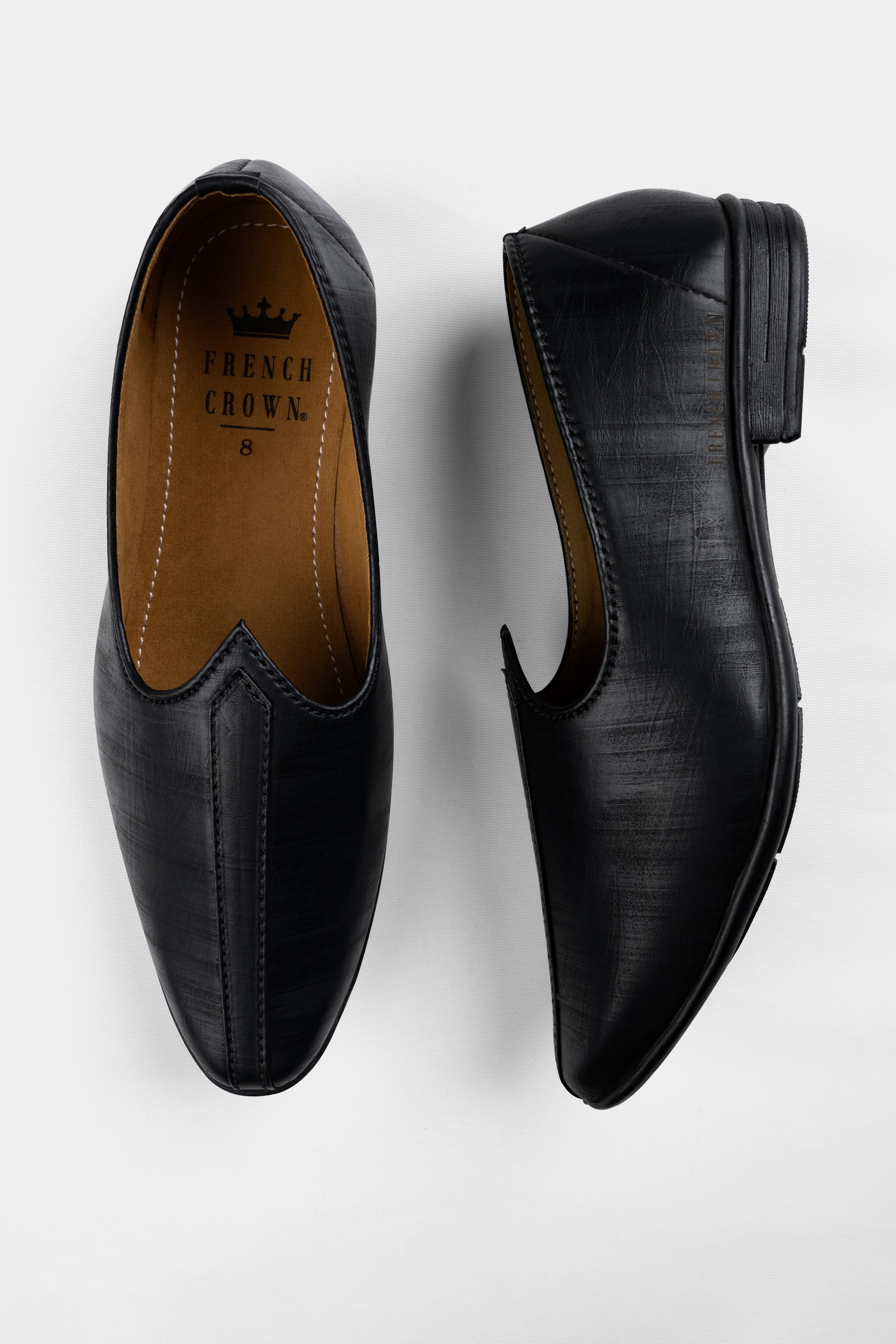 Jade Black Vegan Leather Hand Stitched Jutis