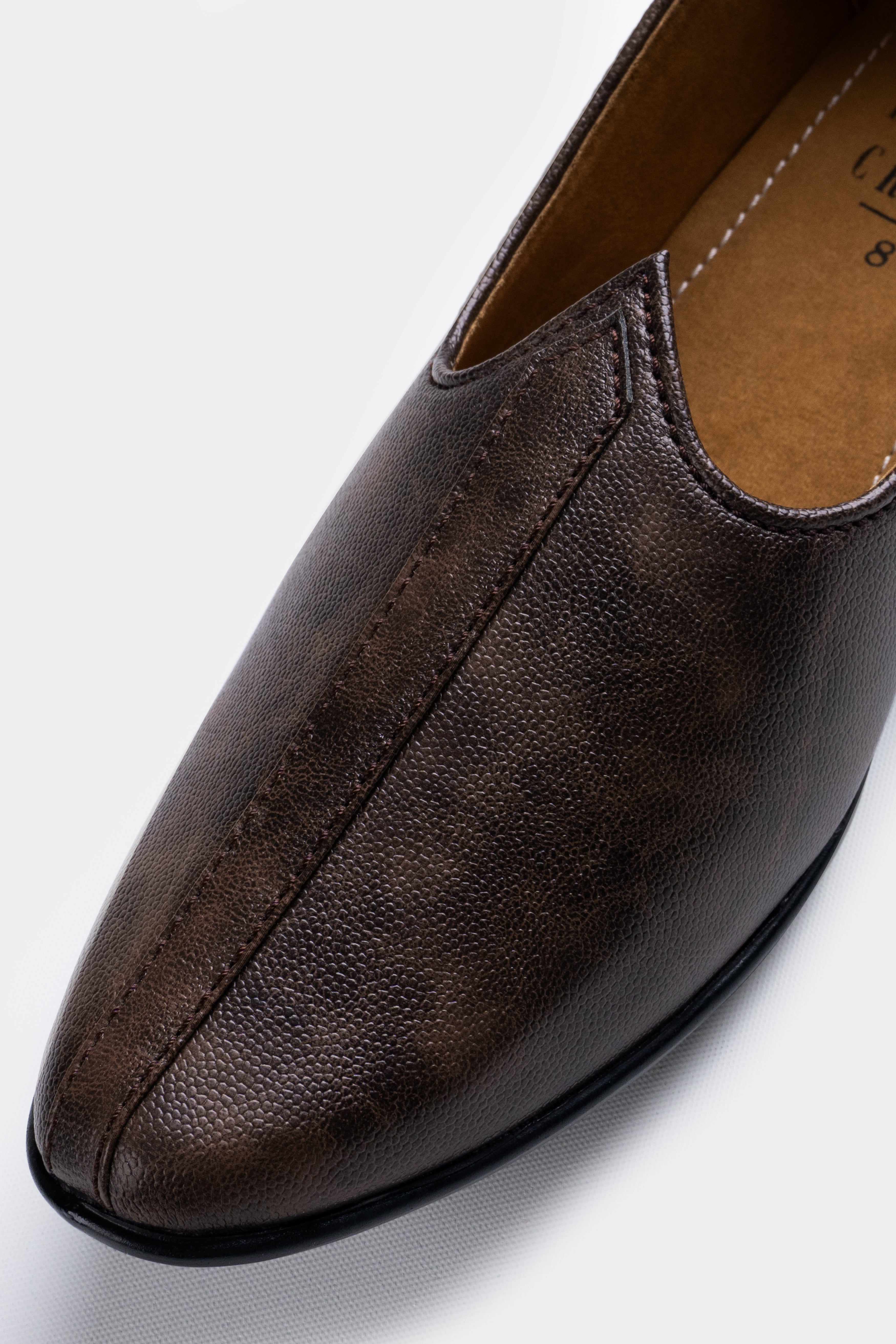 Brown Textured Vegan Leather Hand Stitched Jutis