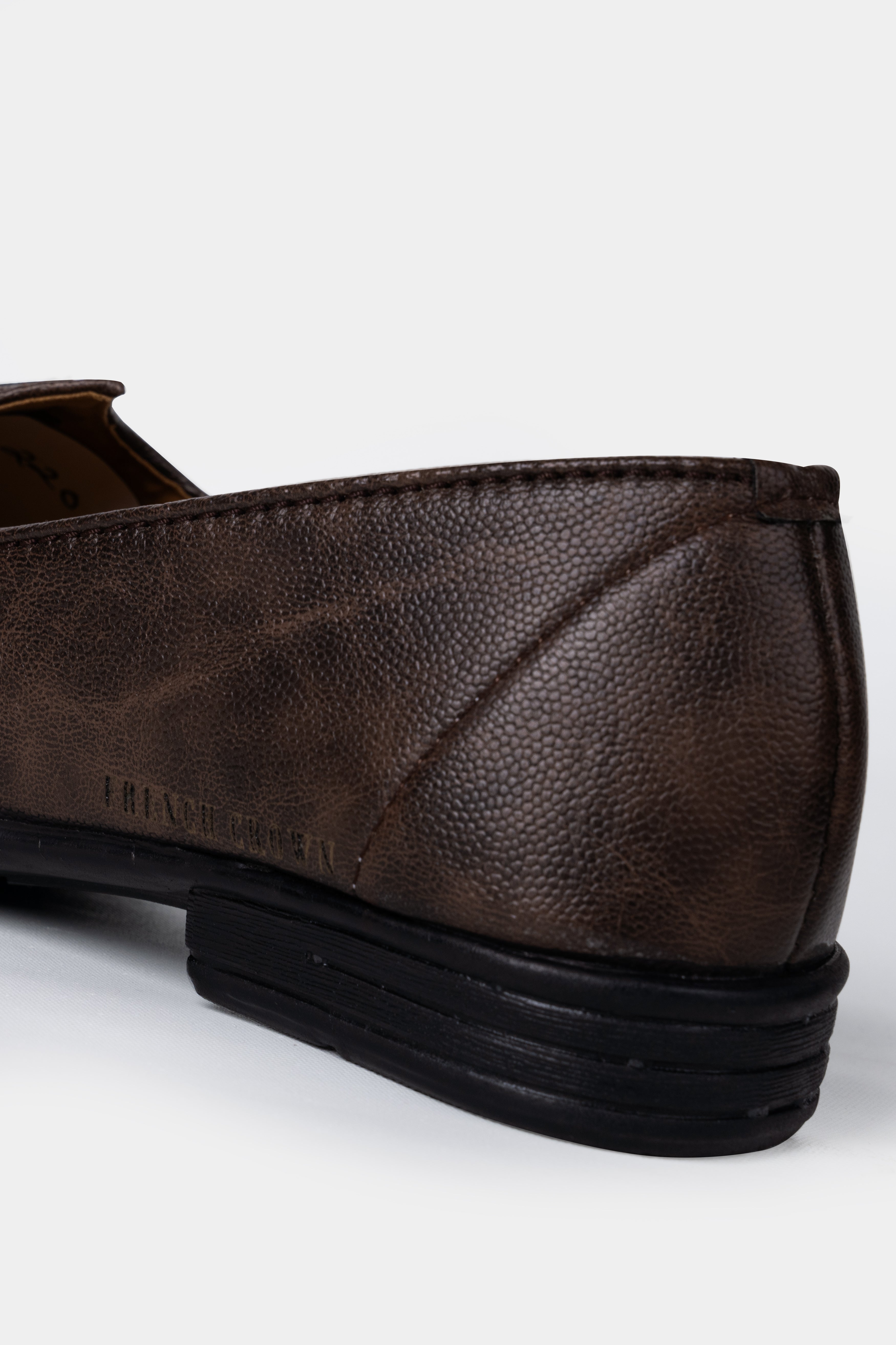 Brown Textured Vegan Leather Hand Stitched Jutis