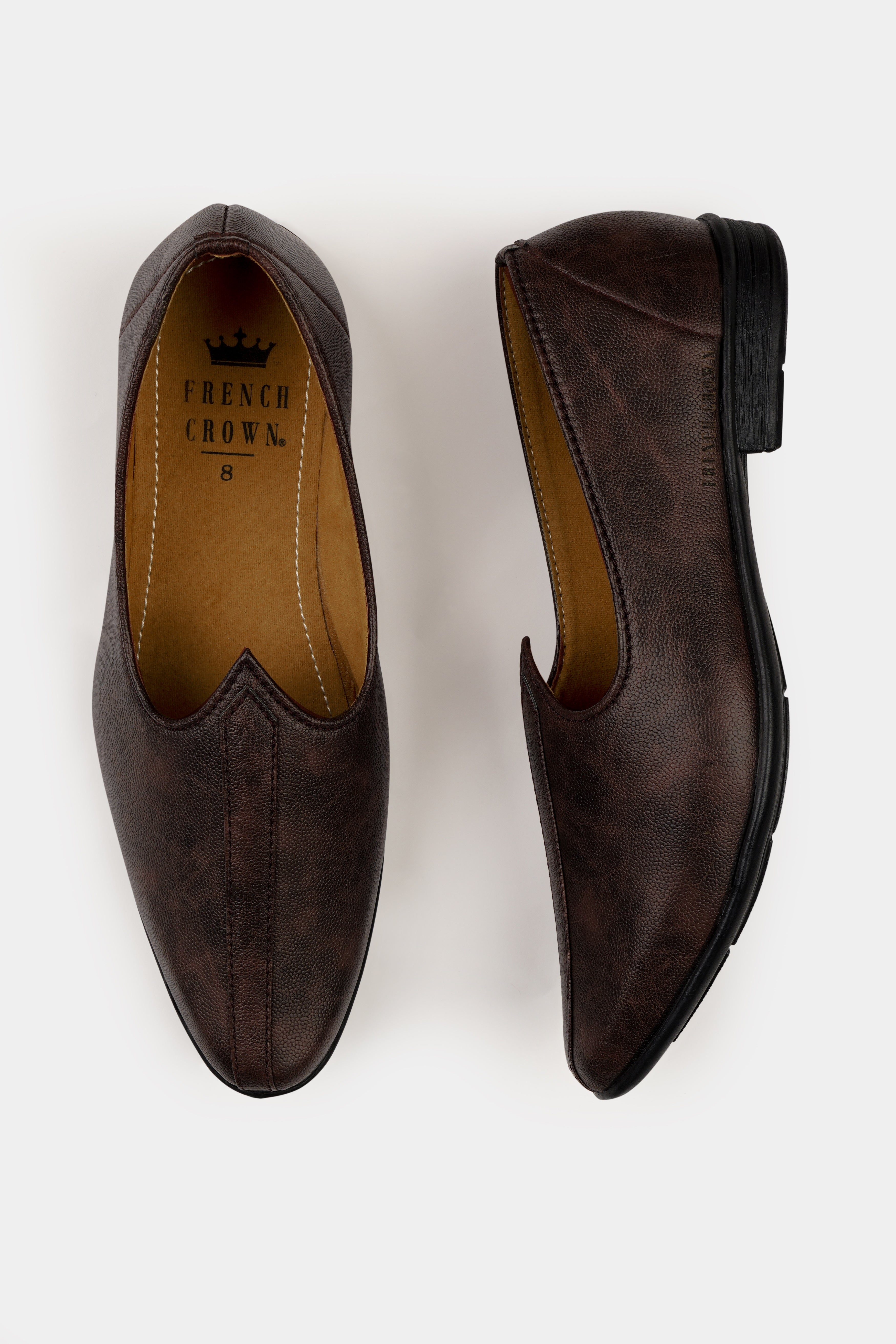 Brown Textured Vegan Leather Hand Stitched Jutis