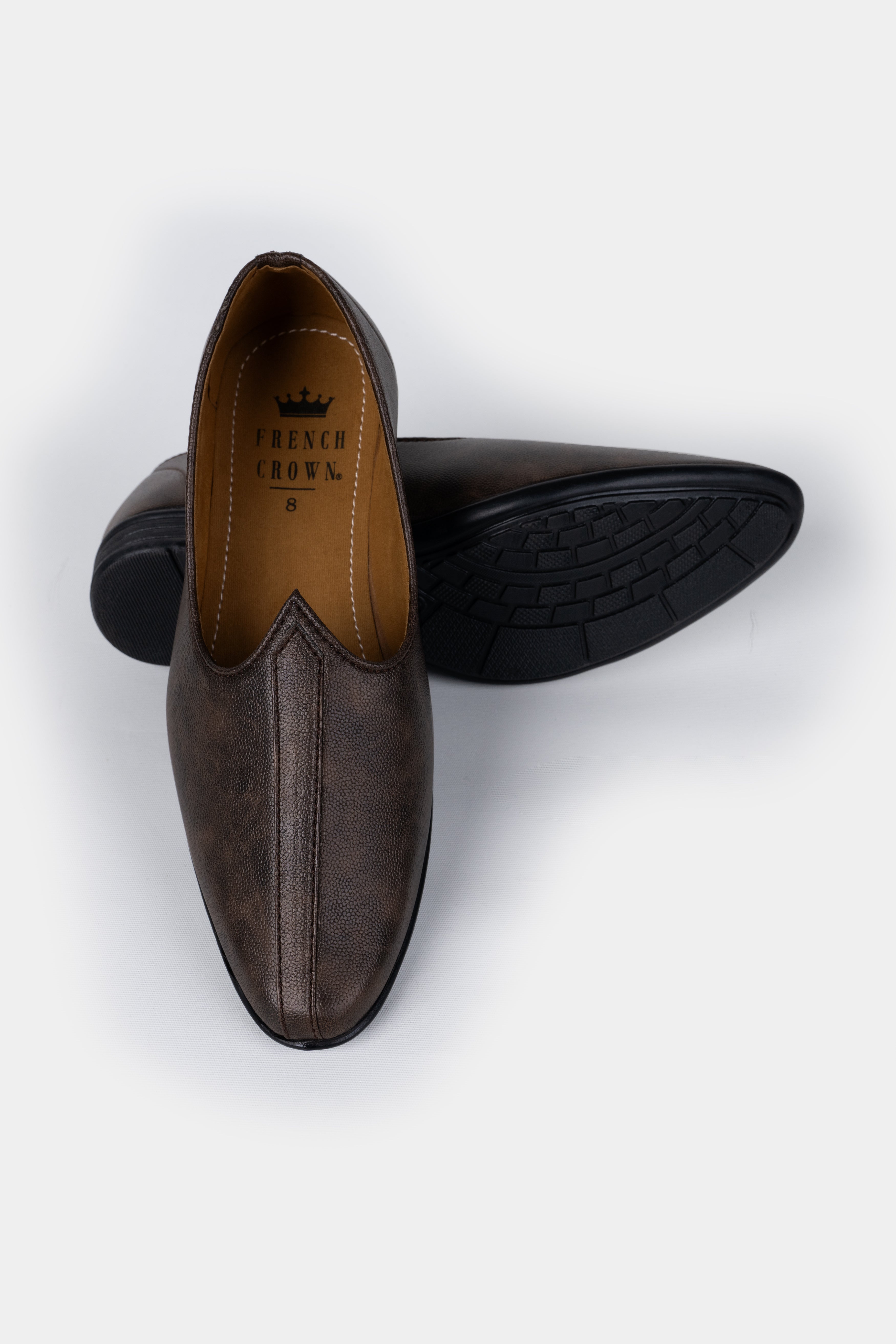 Brown Textured Vegan Leather Hand Stitched Jutis