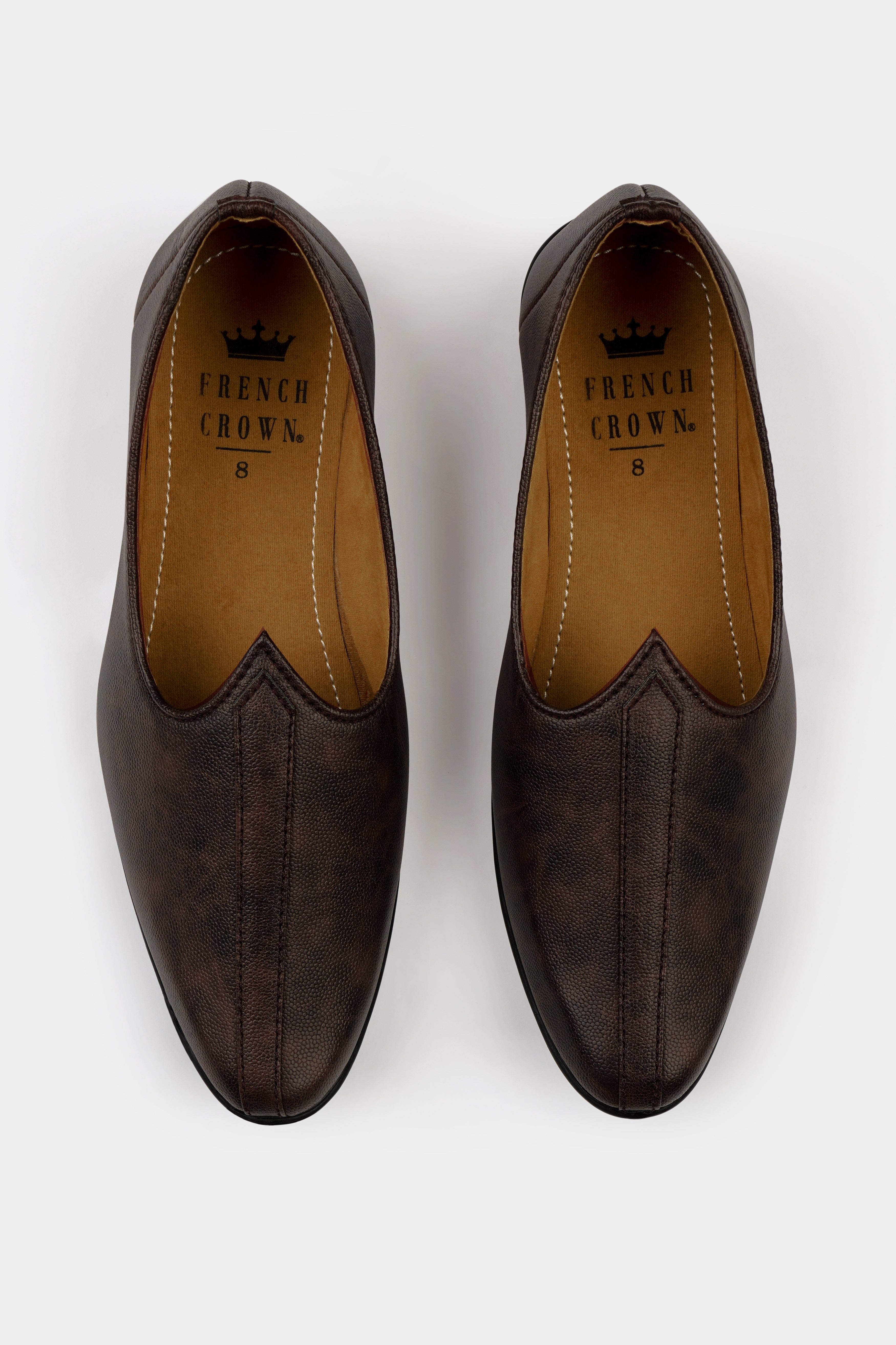 Brown Textured Vegan Leather Hand Stitched Jutis