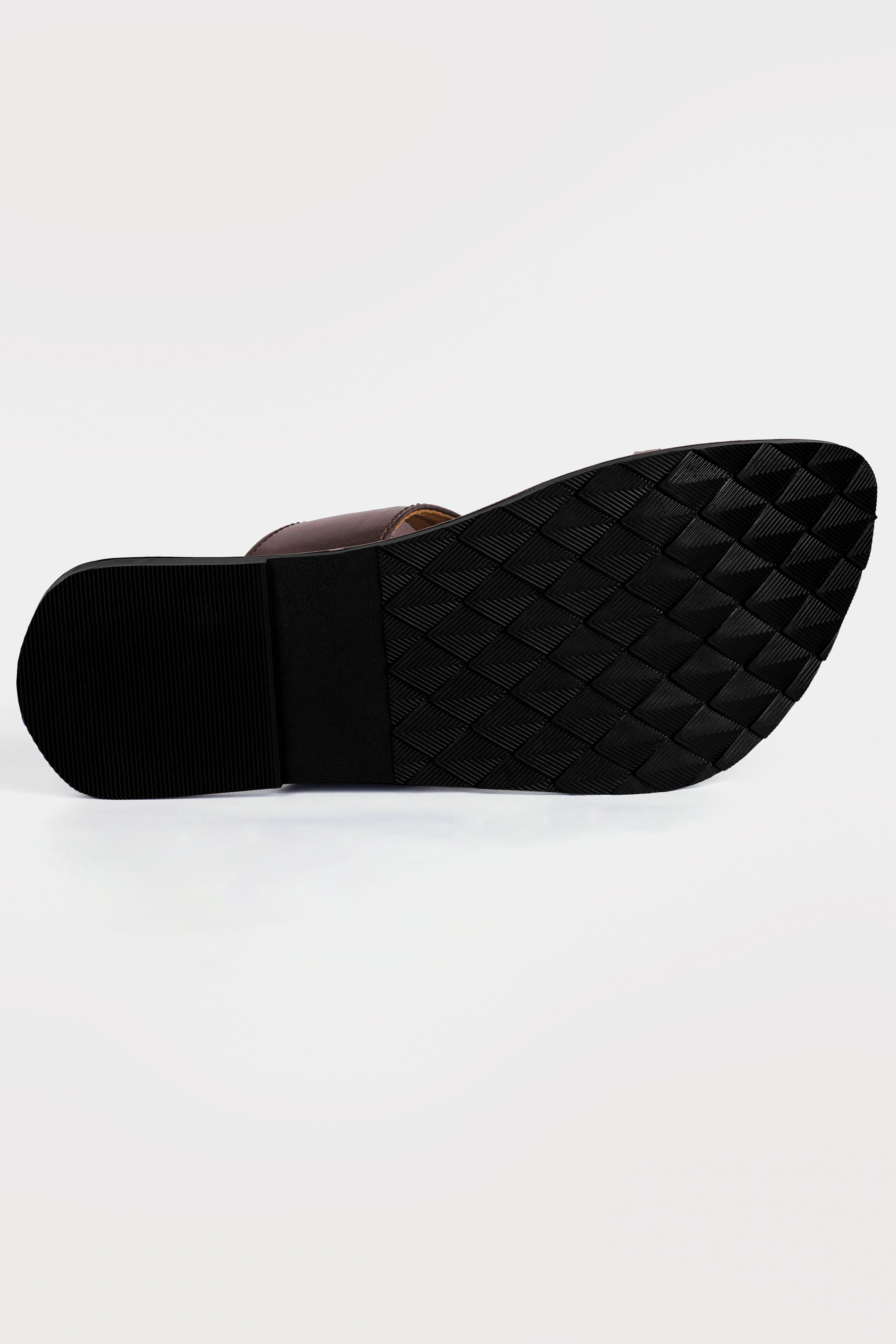 Dark Brown with Golden Stitched Vegan Leather Kolhapuri Sandal FT155-6, FT155-7, FT155-8, FT155-9, FT155-10, FT155-11