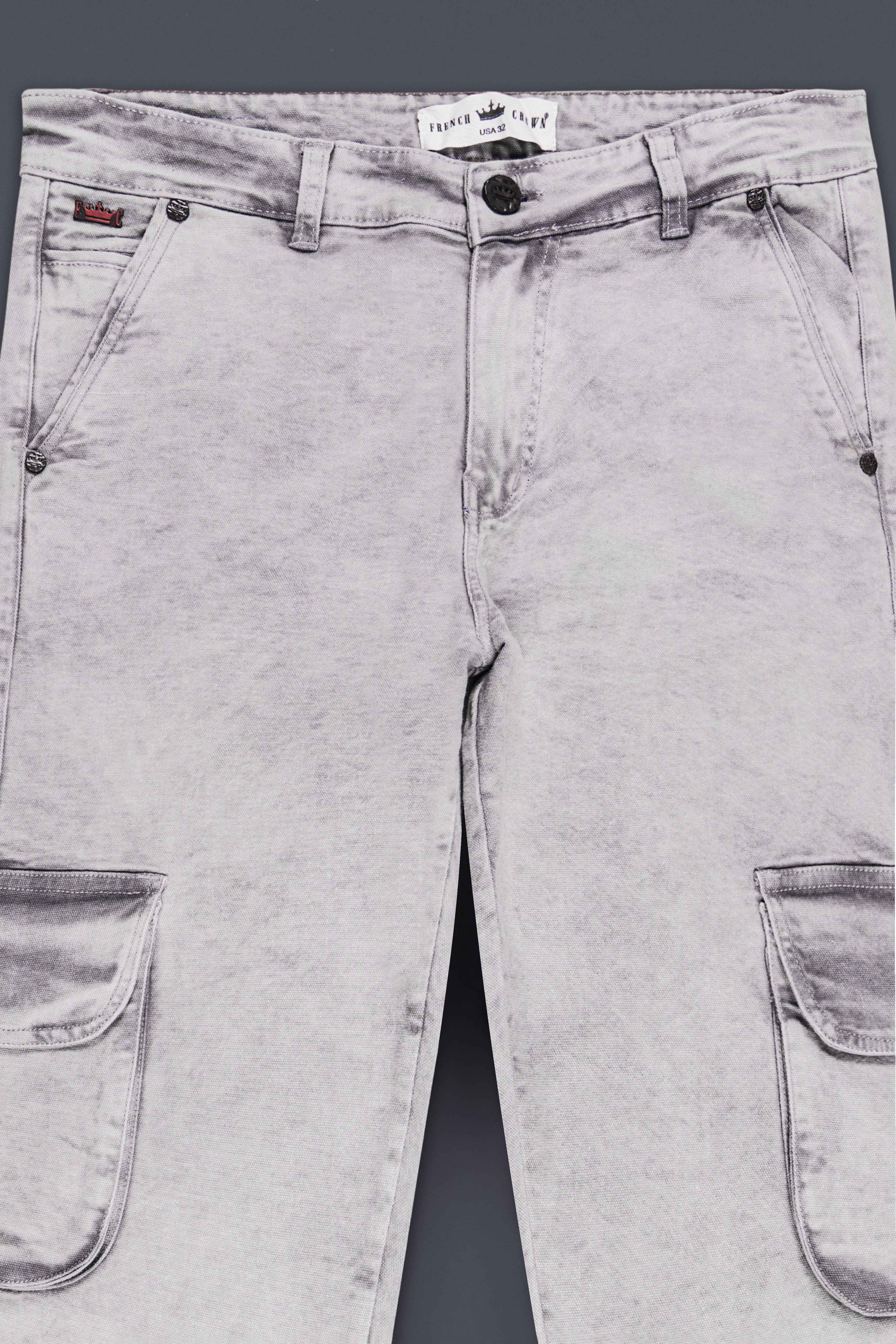 Wisteria Gray Washed Stretchable Cargo Denim