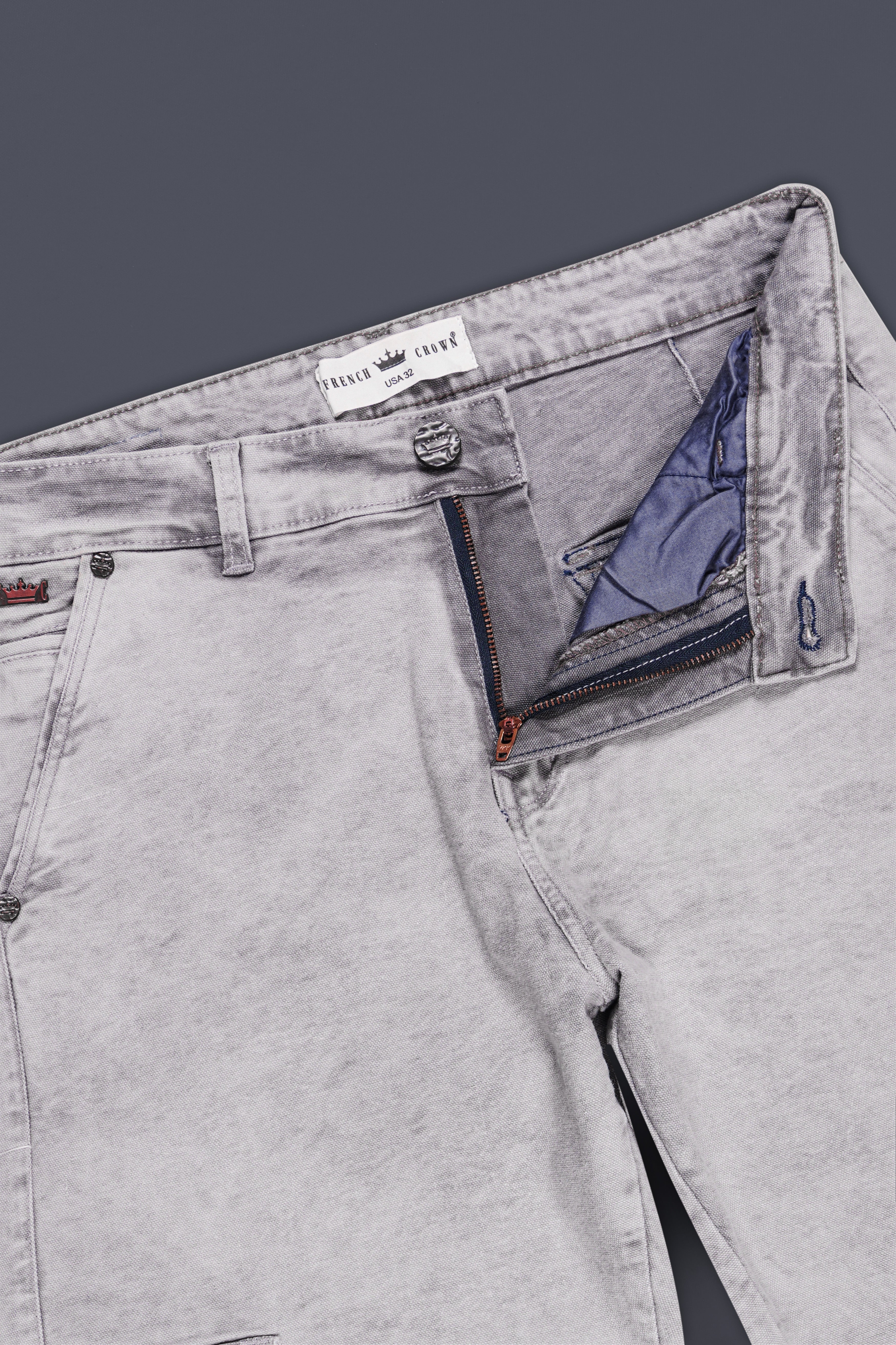 Wisteria Gray Washed Stretchable Cargo Denim