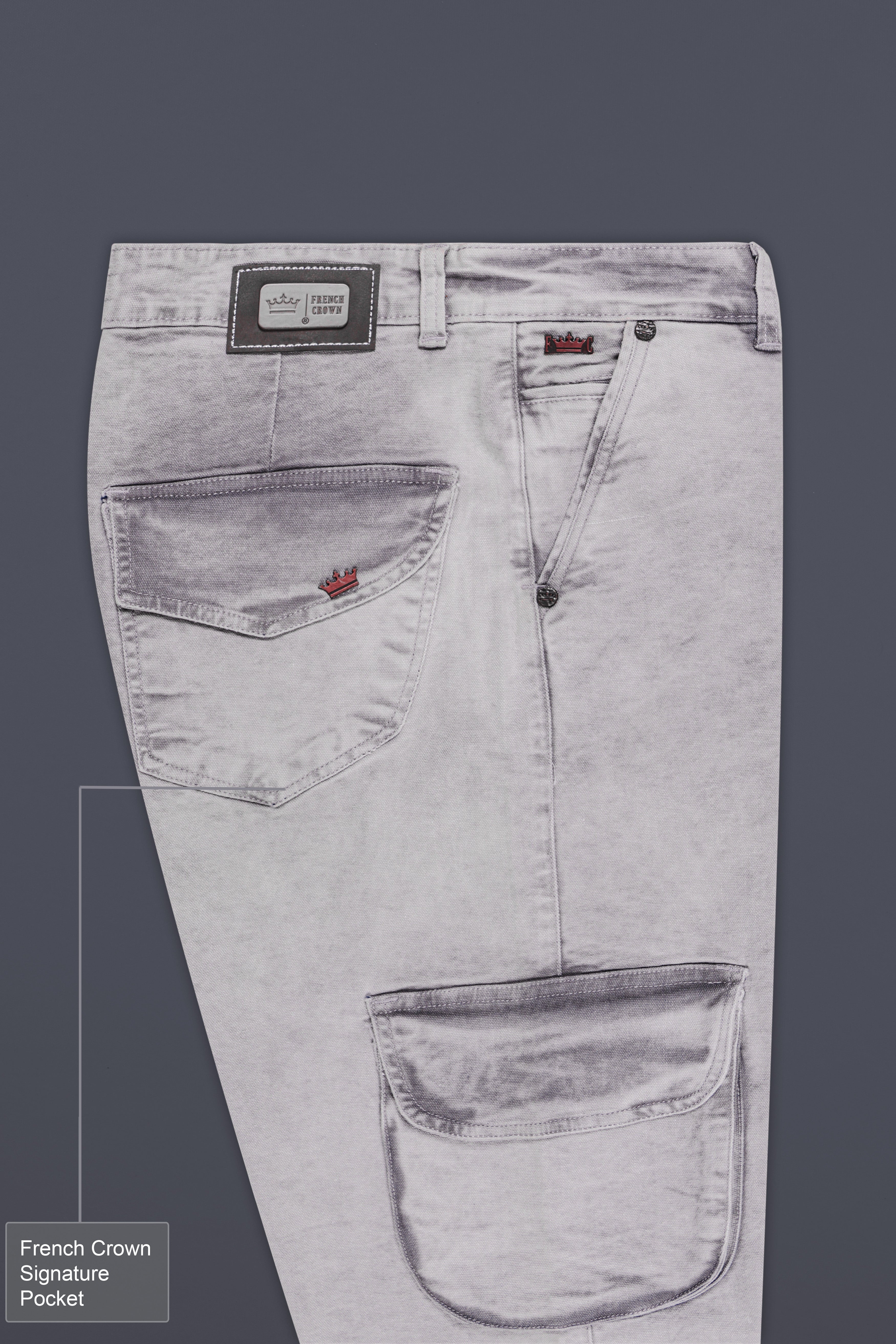 Wisteria Gray Washed Stretchable Cargo Denim