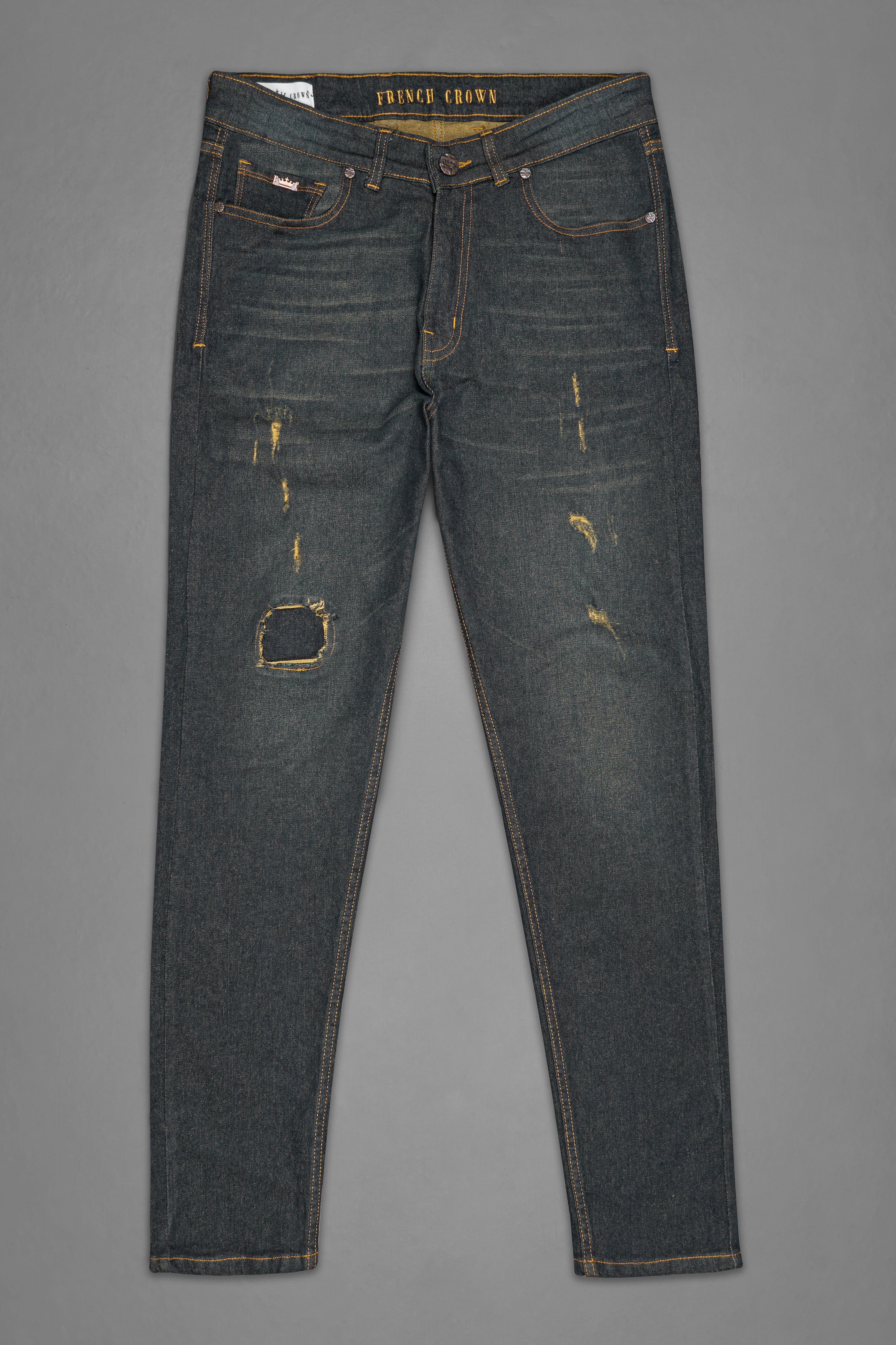 Gunmetal Gray and Barley Corn Brown Mildly Distressed Whiskering Wash Stretchable Denim J231-30, J231-32, J231-34, J231-36, J231-38, J231-40