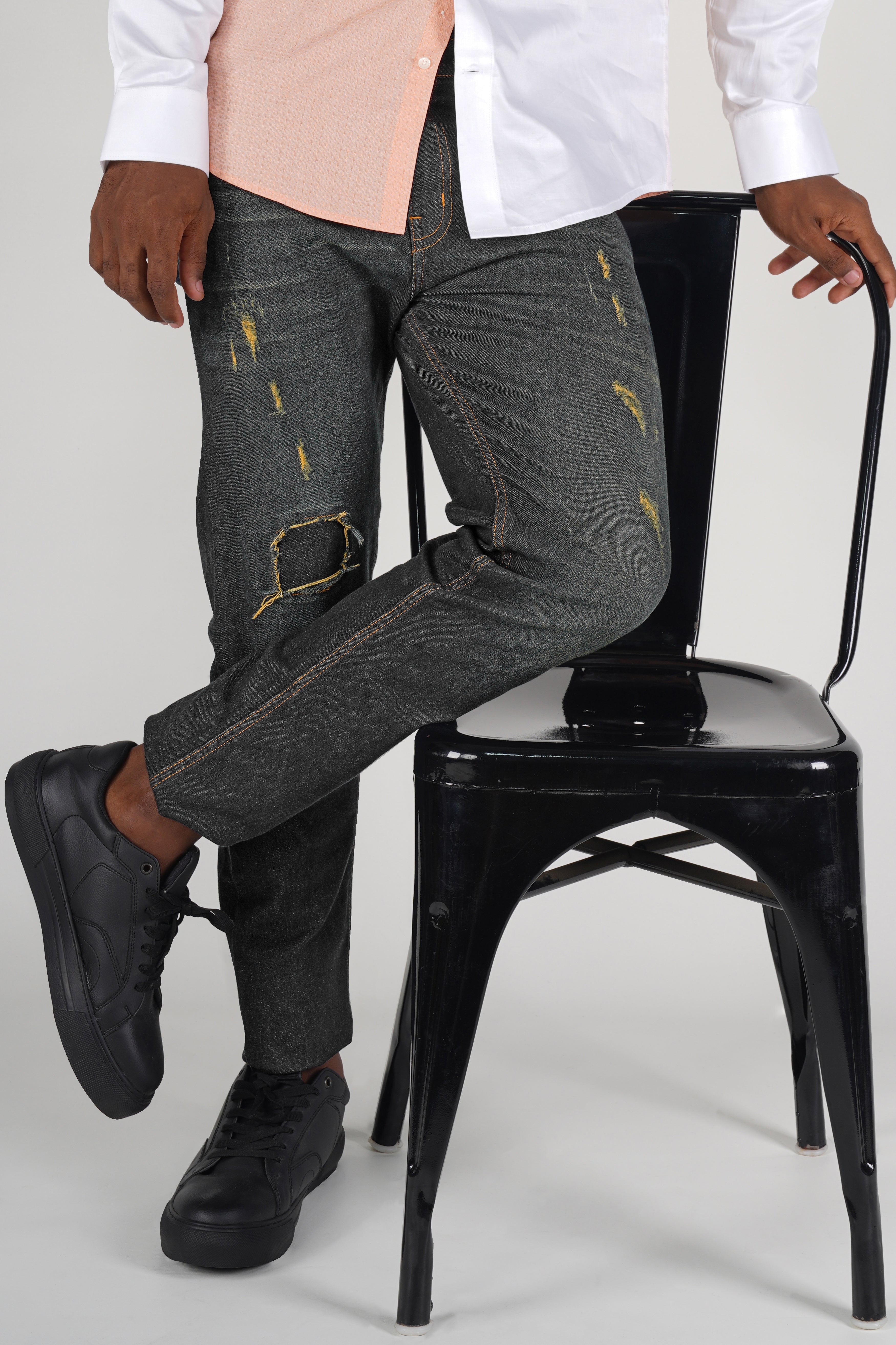 Gunmetal Gray and Barley Corn Brown Mildly Distressed Whiskering Wash Stretchable Denim J231-30, J231-32, J231-34, J231-36, J231-38, J231-40