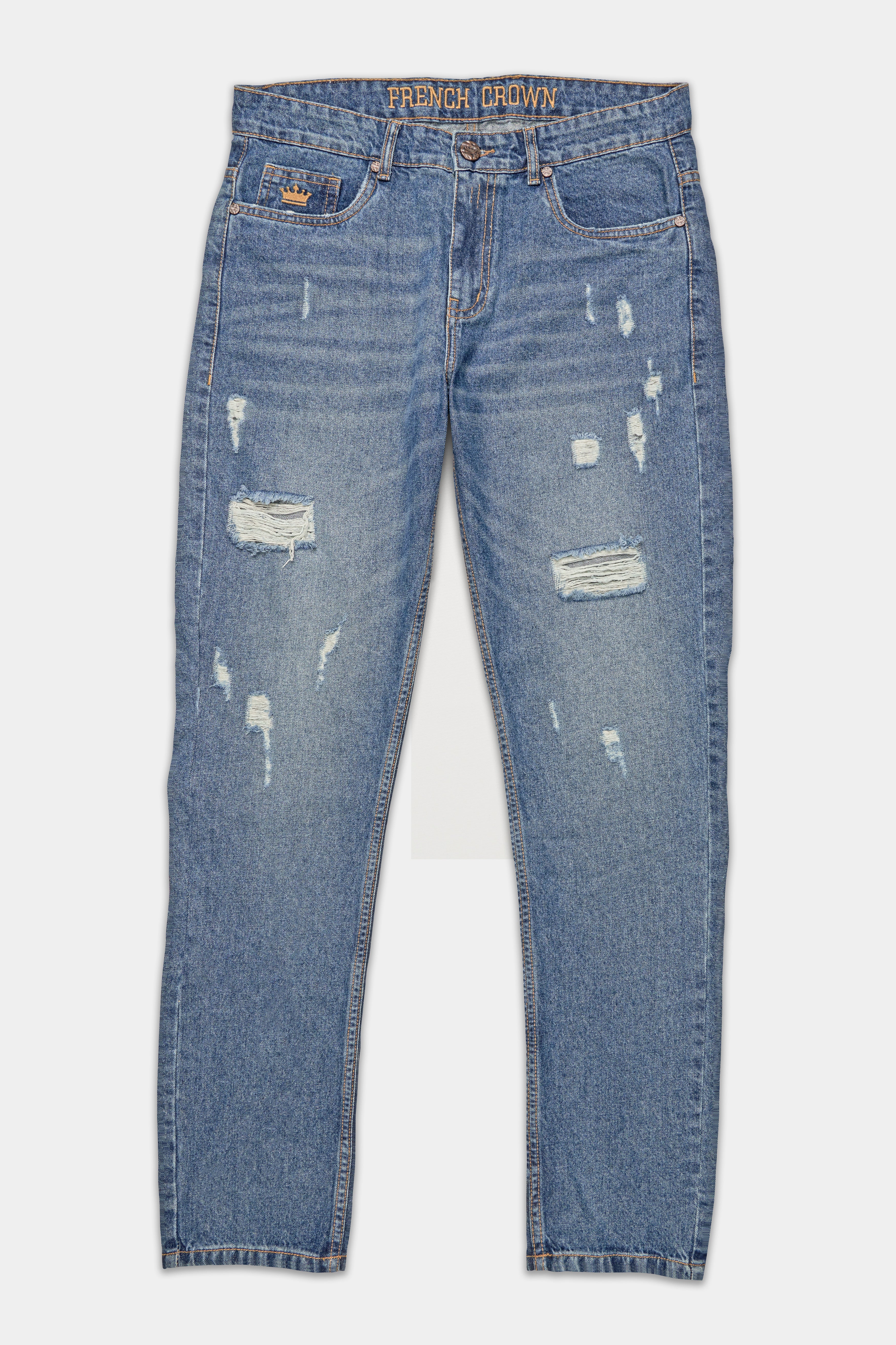 Waikawa Blue Mildly Distressed Whiskering Wash Denim