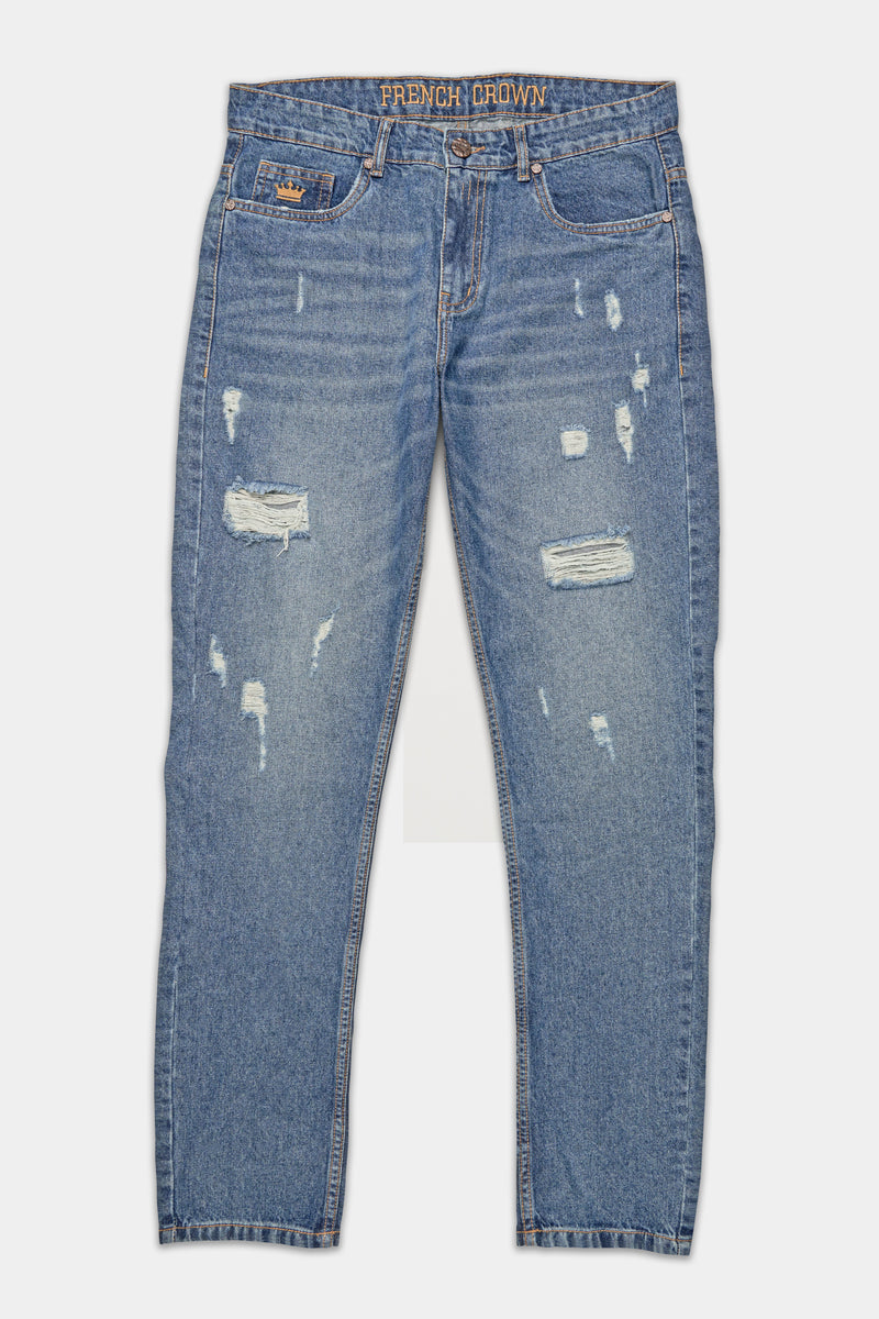 Waikawa Blue Mildly Distressed Whiskering Wash Denim