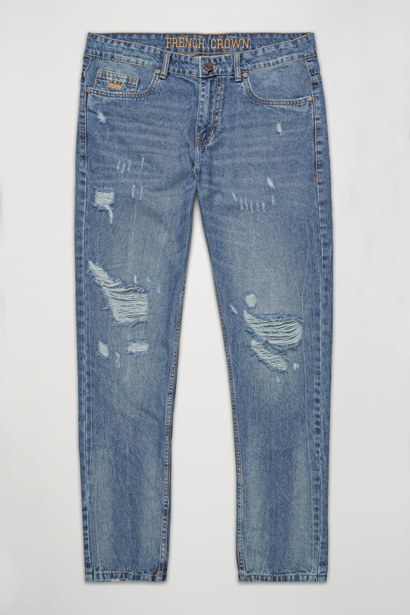 Lynch Blue Mildly Distressed Stone Wash Denim