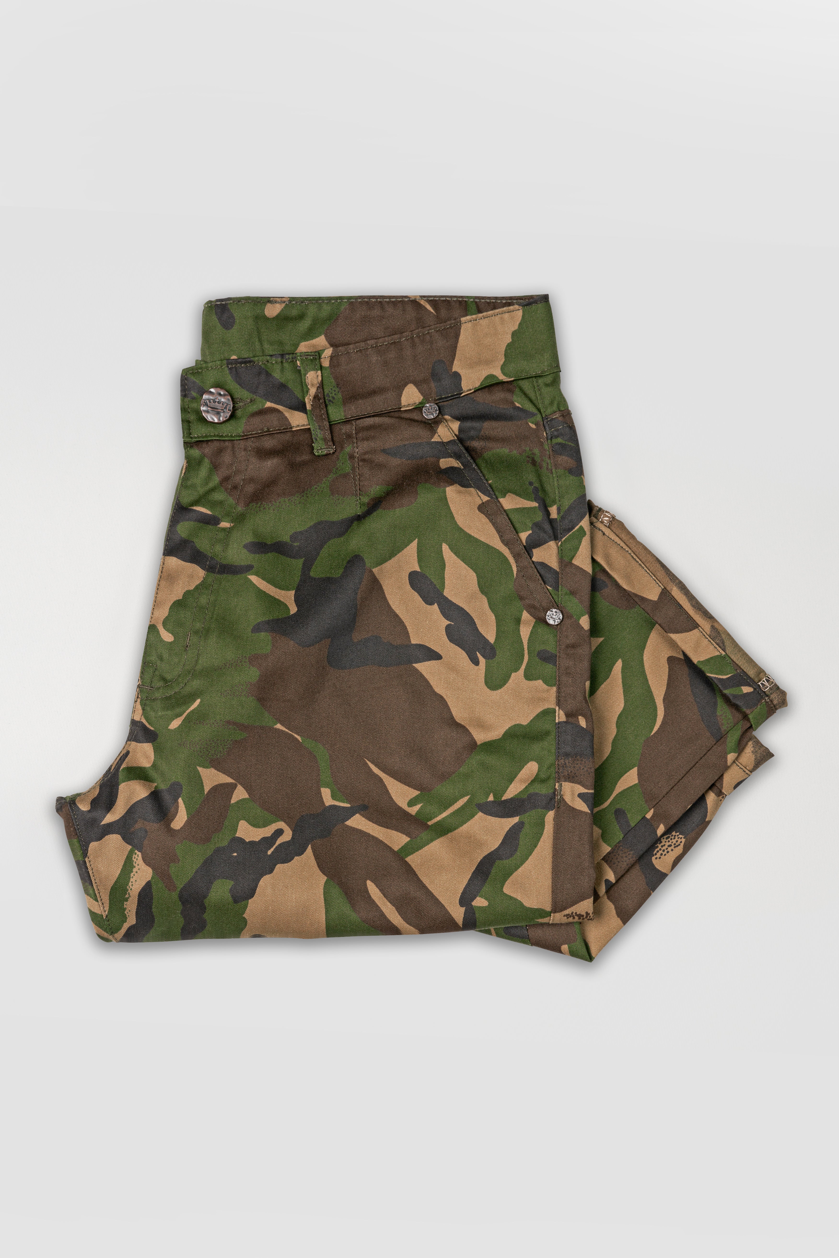 Taupe Brown with Verdun Green Camouflage Printed Denim J246-30, J246-32, J246-34, J246-36, J246-38, J246-40