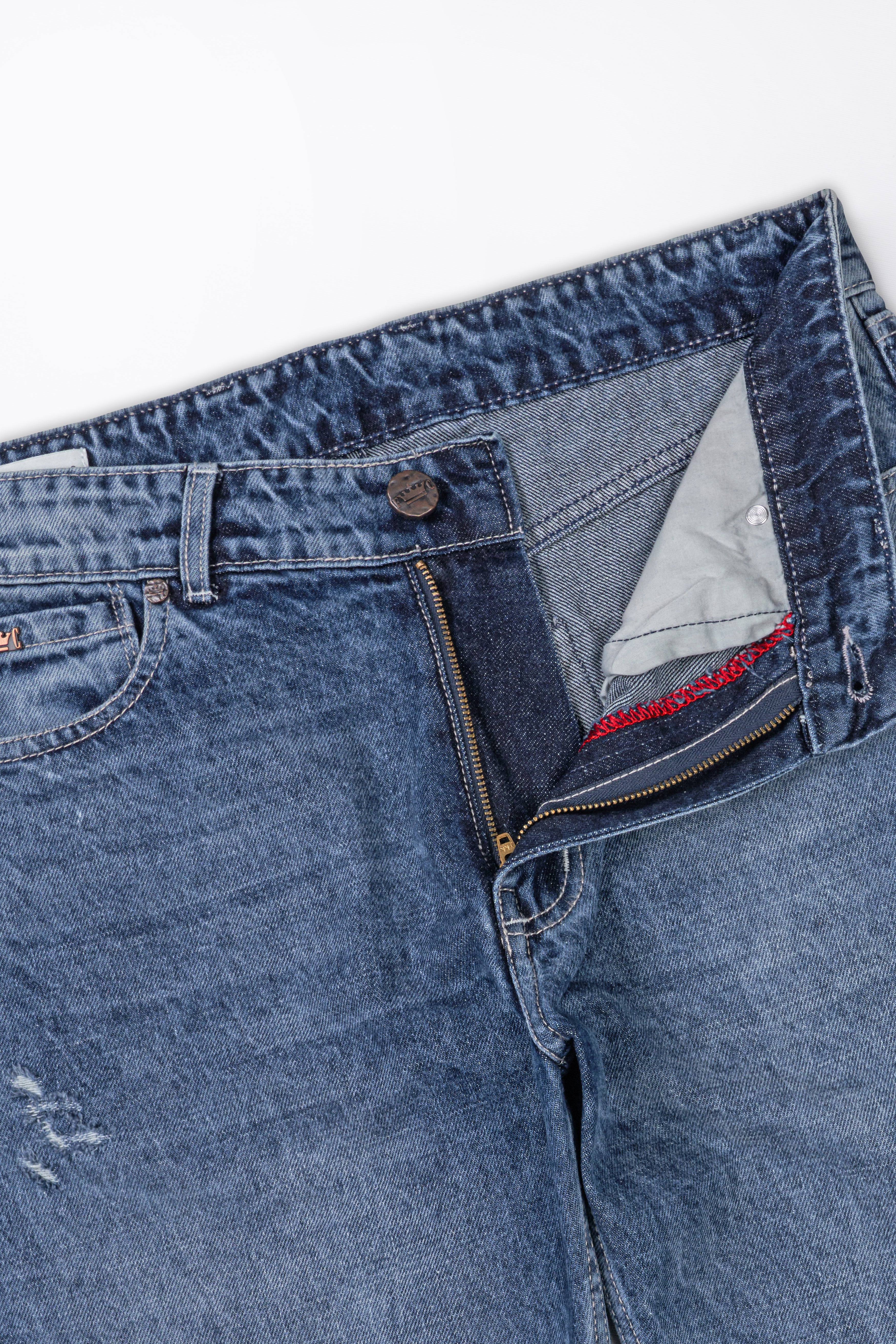 Metallic Blue Whiskering Wash Mildly Distressed Denim J253-30, J253-32, J253-34, J253-36, J253-38, J253-40