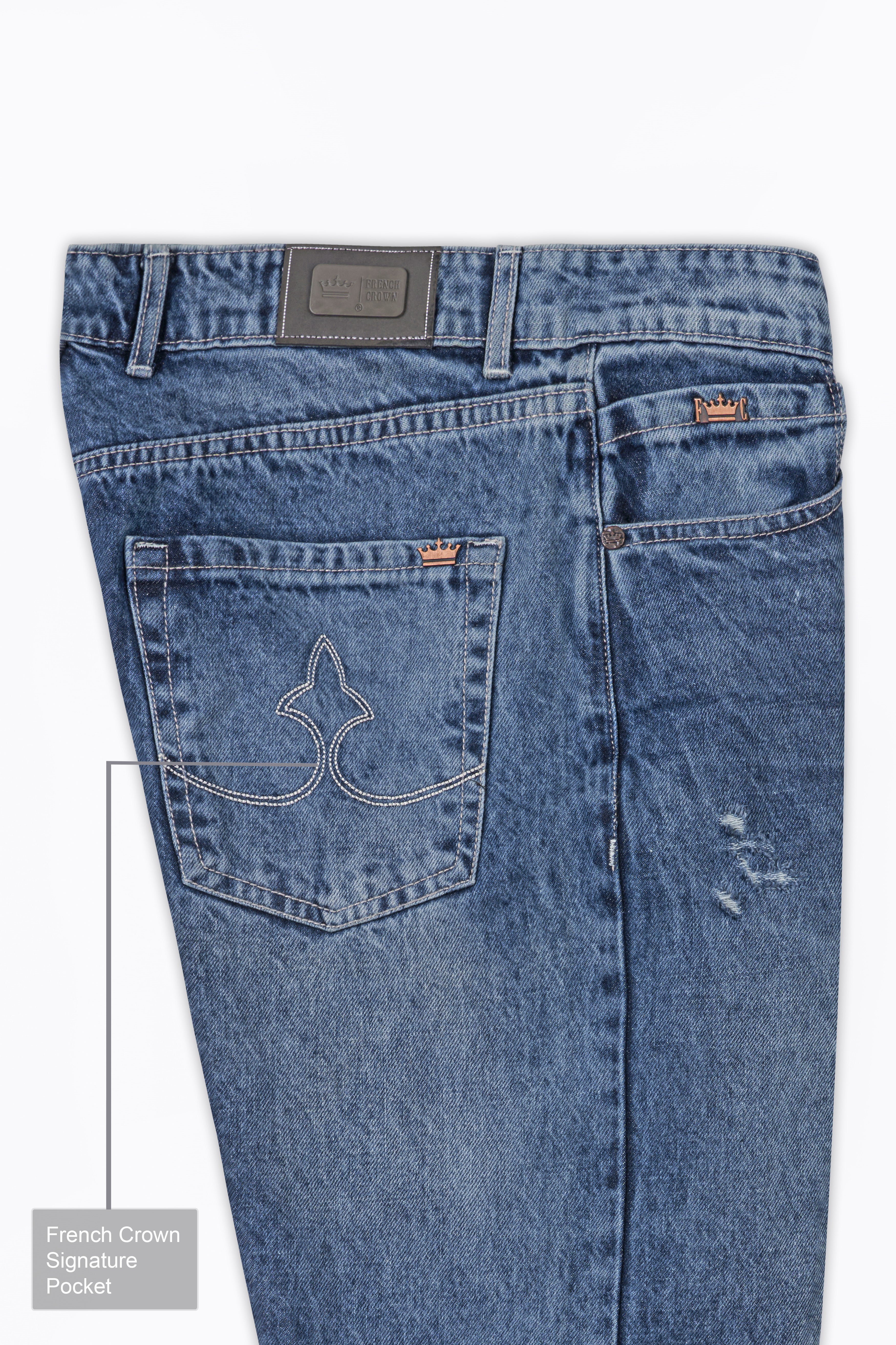 Metallic Blue Whiskering Wash Mildly Distressed Denim J253-30, J253-32, J253-34, J253-36, J253-38, J253-40