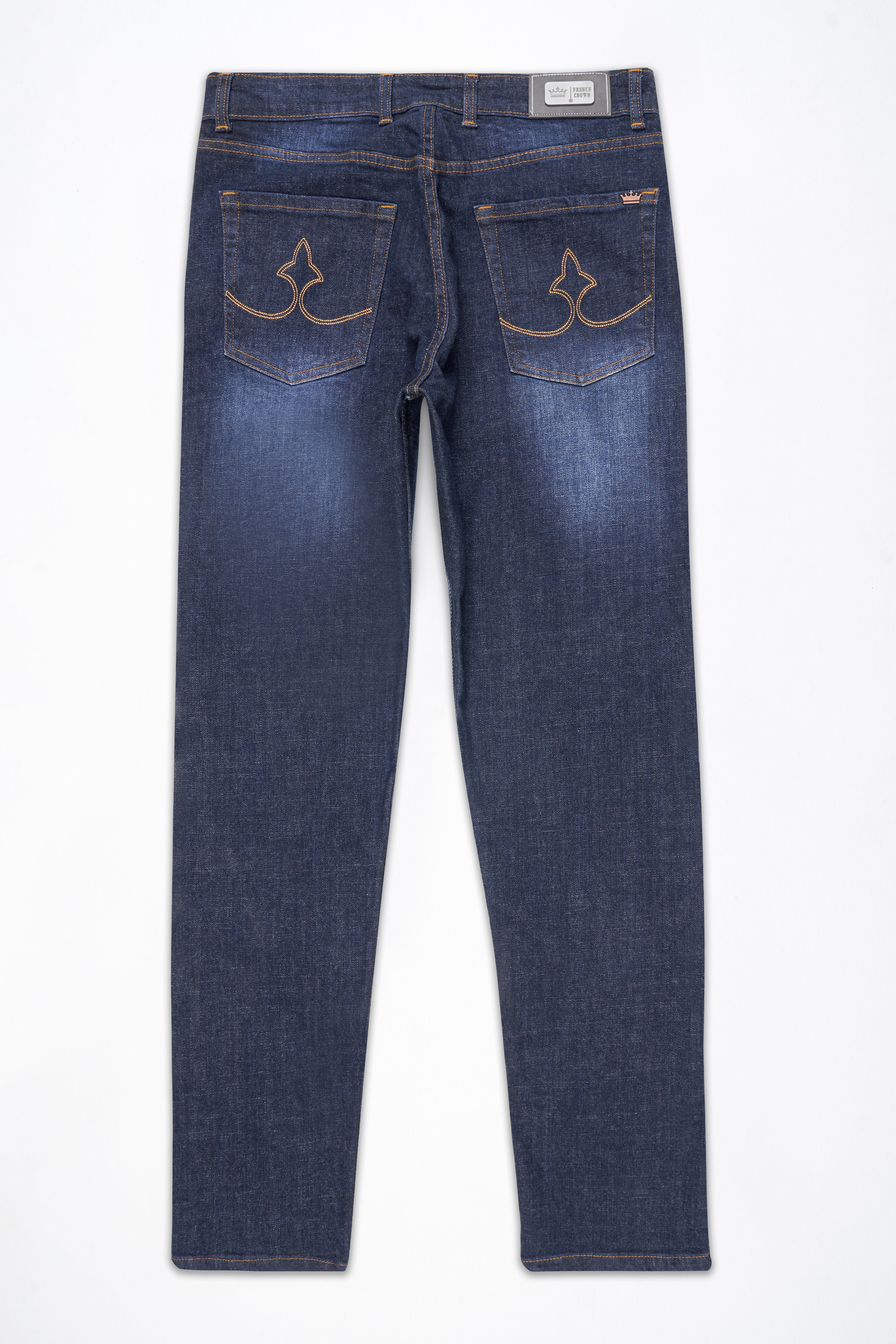 Gunmetal Blue Mildly Distressed Patch Work Whiskering Wash Stretchable Denim J257-30, J257-32, J257-34, J257-36, J257-38, J257-40