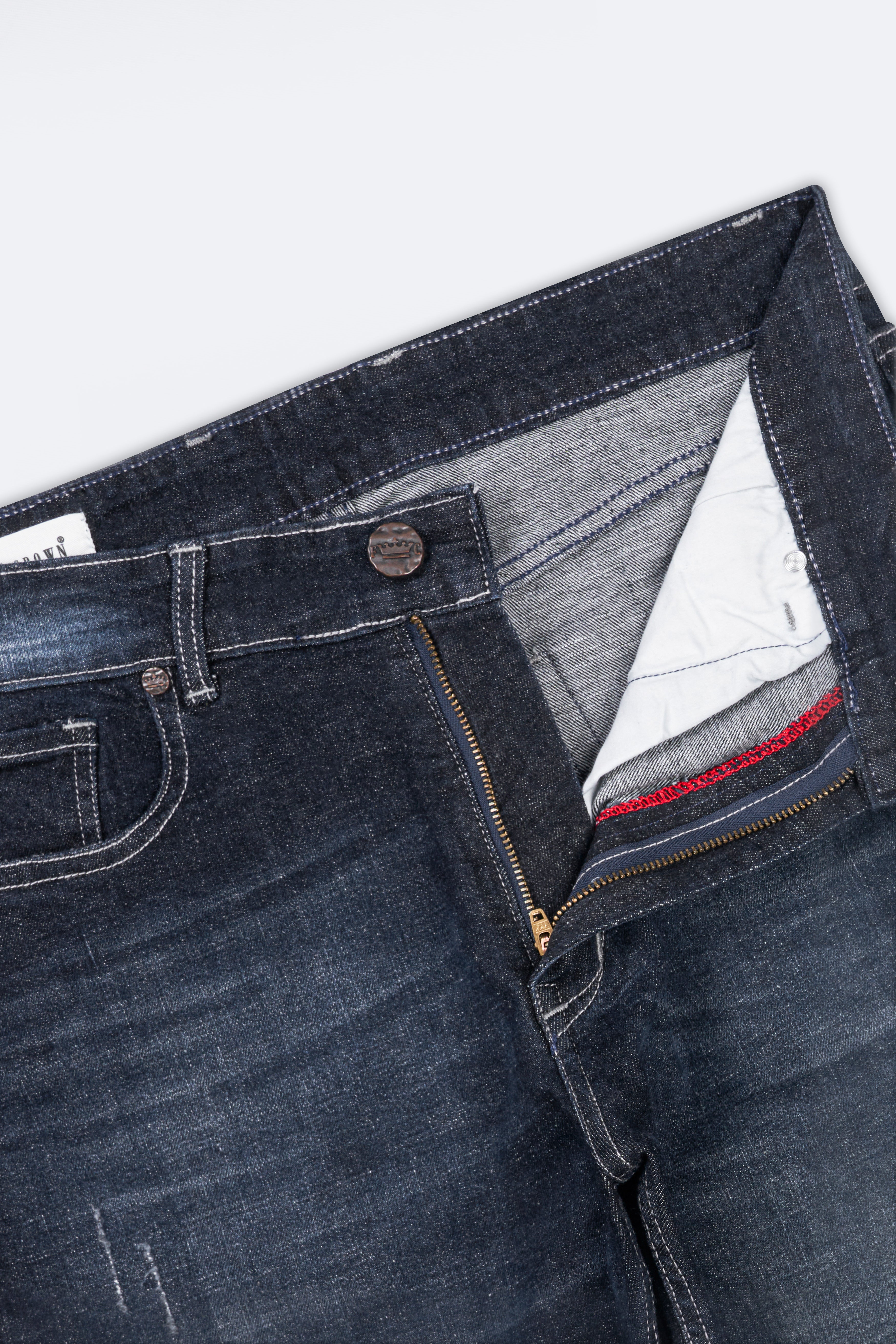 Thunder Black Mildly Distressed Patch Work Whiskering Wash Stretchable Denim J258-30, J258-32, J258-34, J258-36, J258-38, J258-40