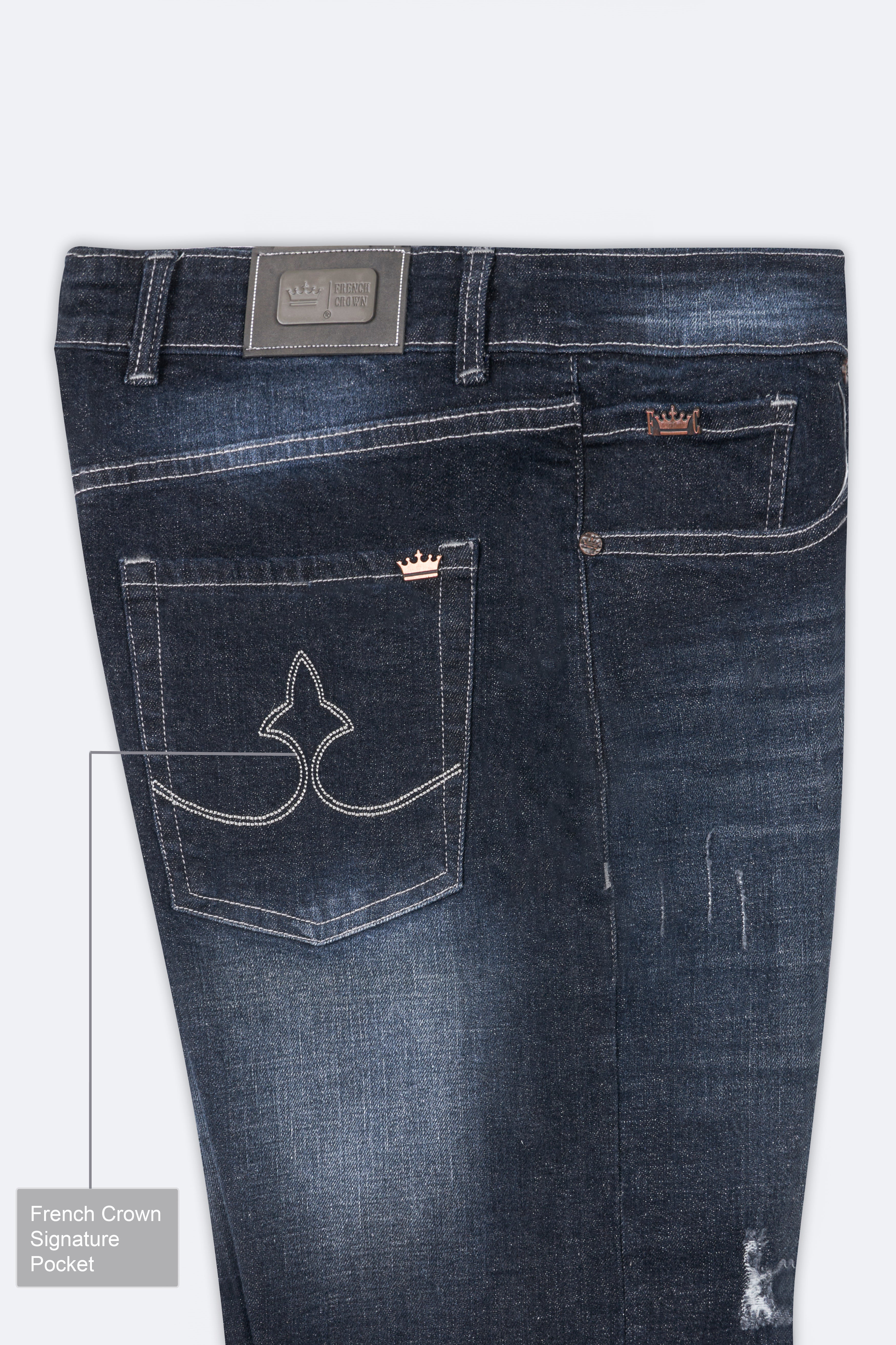 Thunder Black Mildly Distressed Patch Work Whiskering Wash Stretchable Denim J258-30, J258-32, J258-34, J258-36, J258-38, J258-40