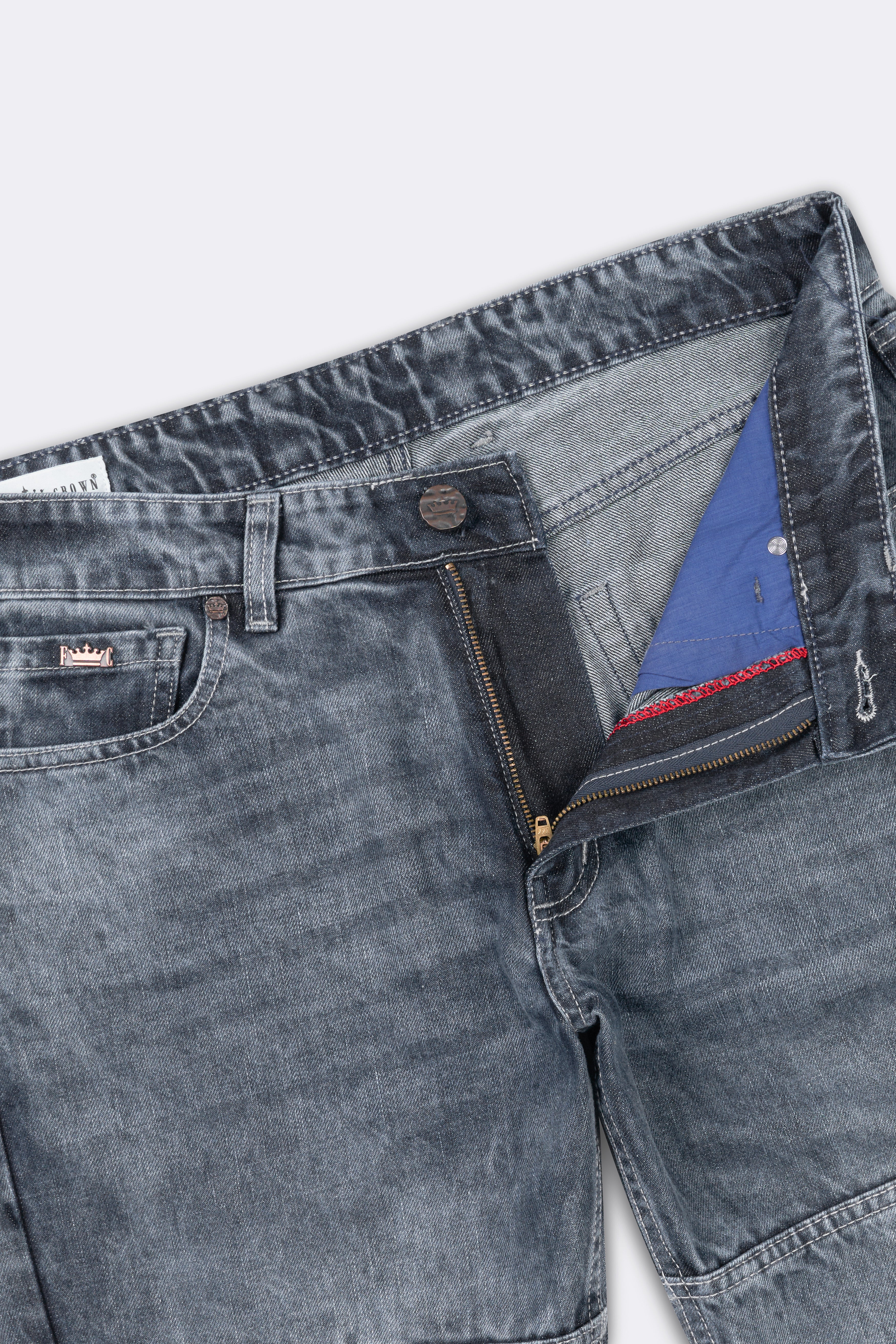 Gravel Gray Whiskering Wash Mildly Distressed Denim