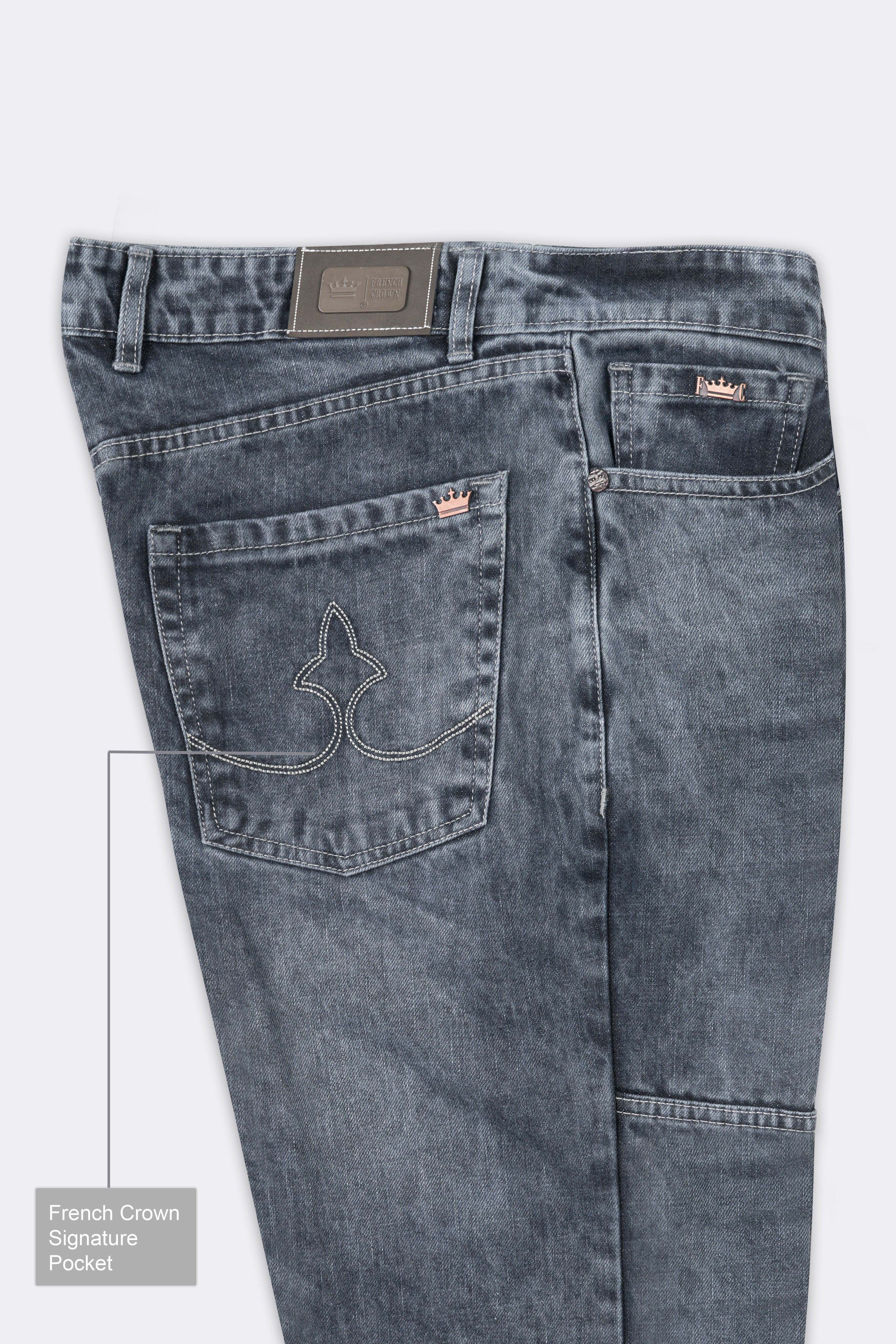 Gravel Gray Whiskering Wash Mildly Distressed Denim