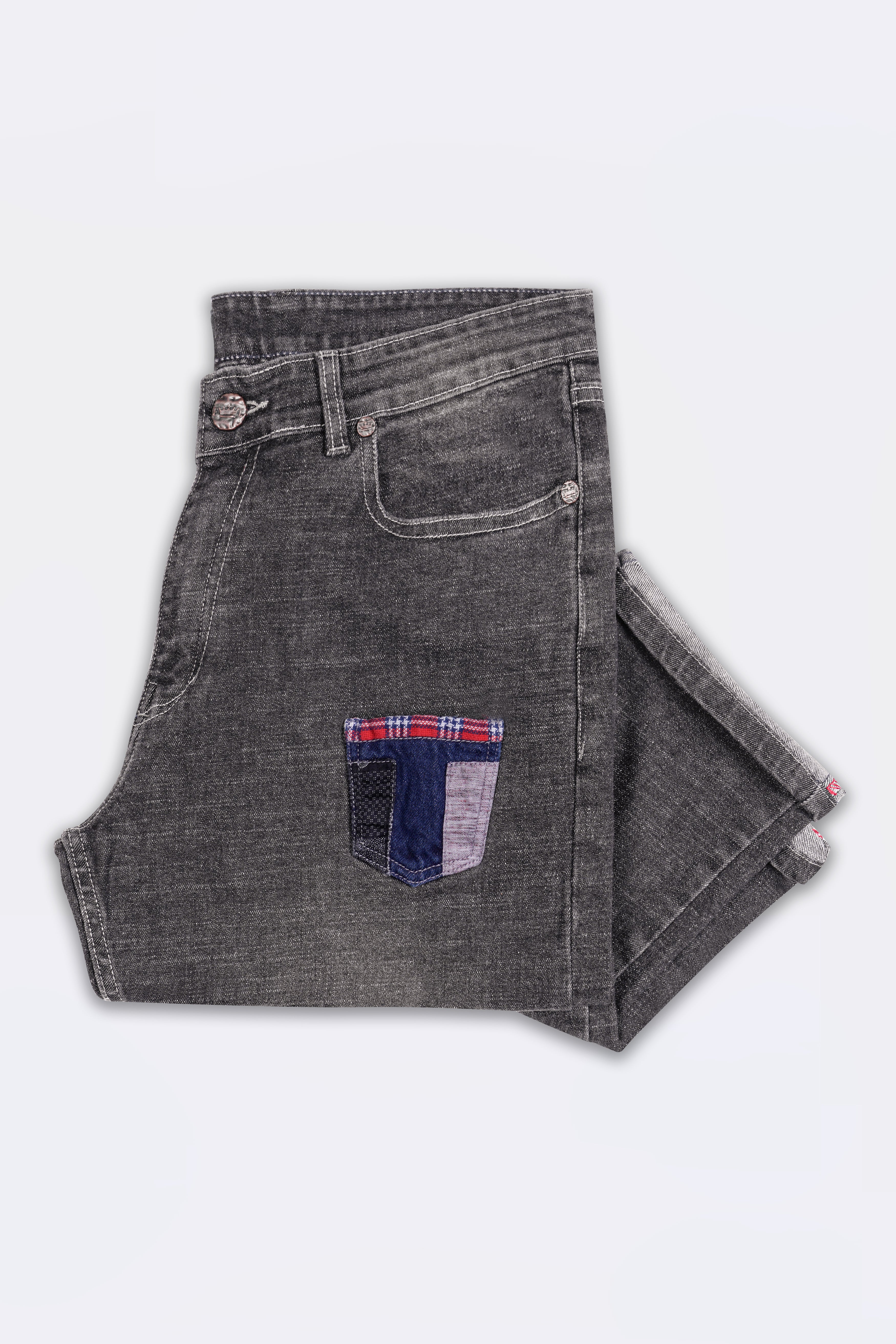 Wenge Grey Acid Wash Patch Work Stretchable Denim J268-30, J268-32, J268-34, J268-36, J268-38, J268-40