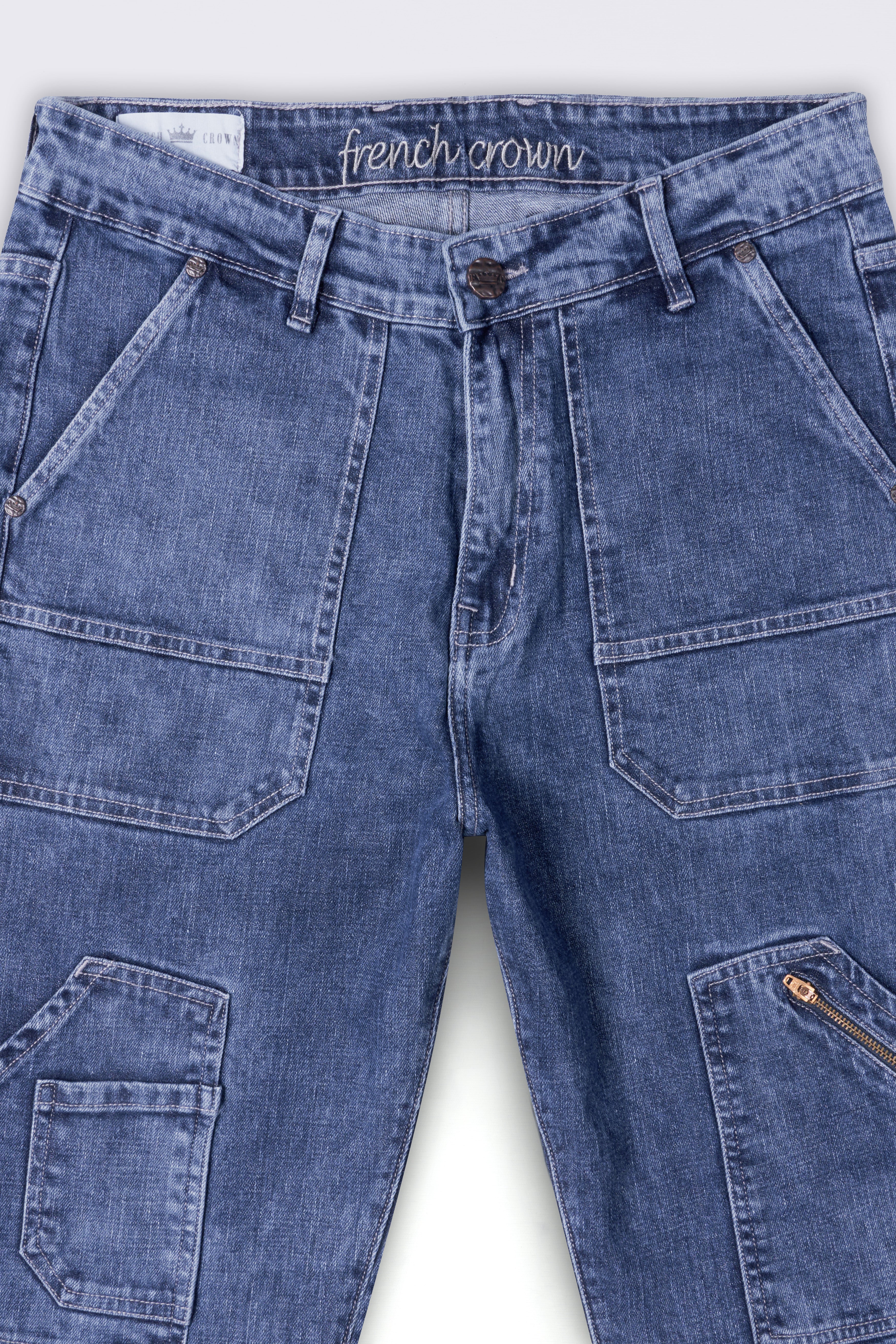 River Bed Blue Acid Wash Cargo Denim J269-30, J269-32, J269-34, J269-36, J269-38, J269-40
