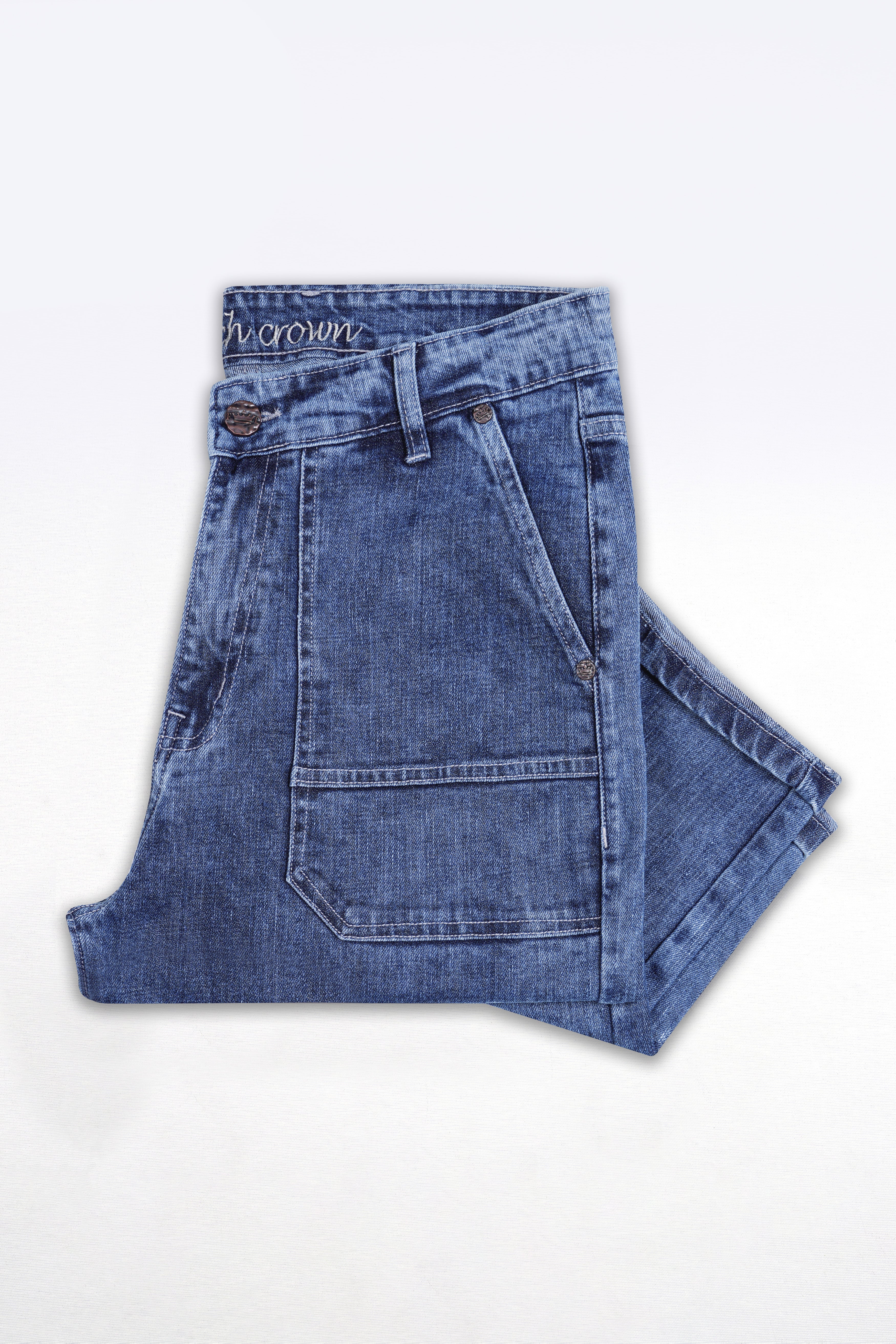 River Bed Blue Acid Wash Cargo Denim J269-30, J269-32, J269-34, J269-36, J269-38, J269-40