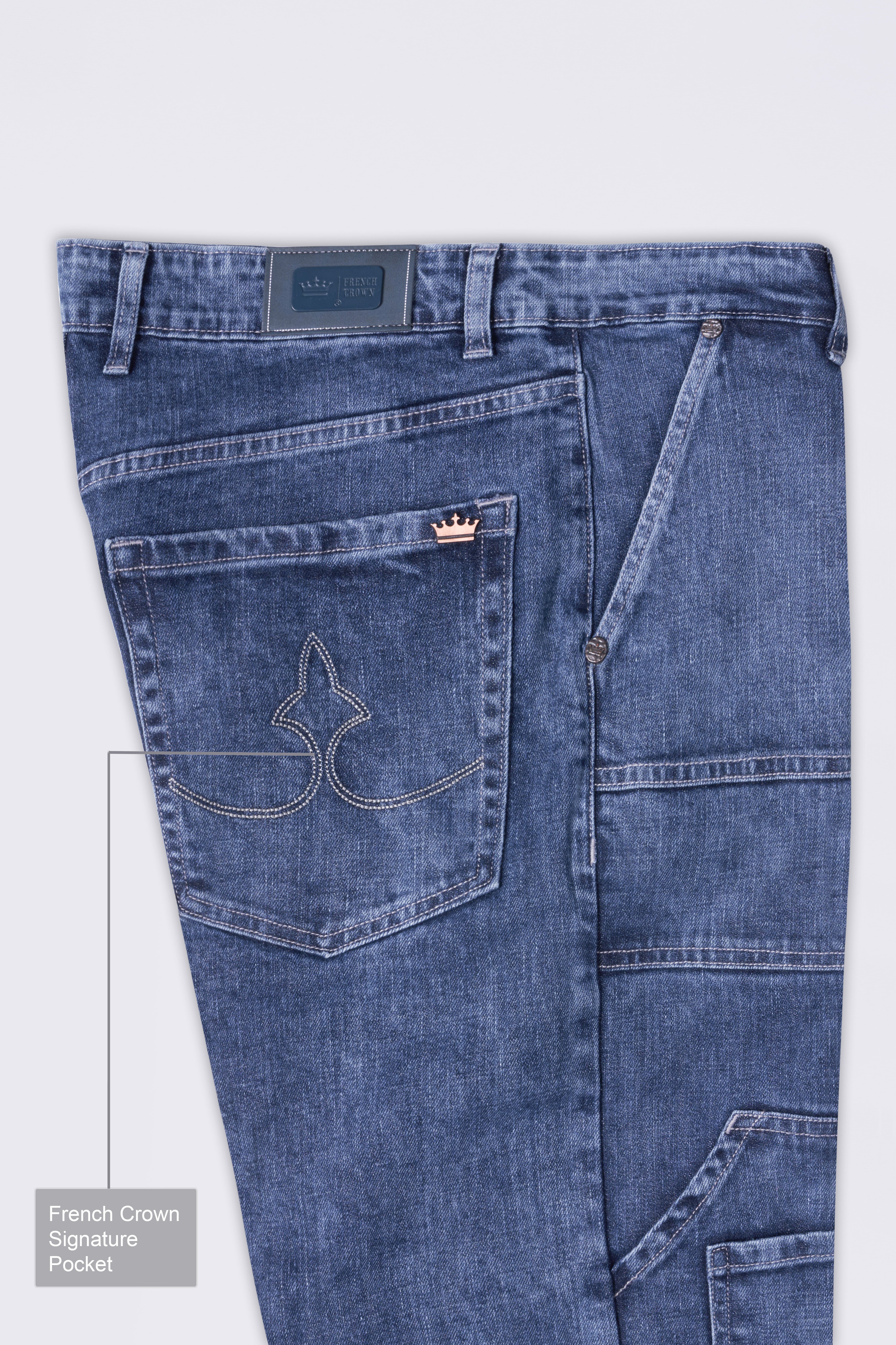 River Bed Blue Acid Wash Cargo Denim J269-30, J269-32, J269-34, J269-36, J269-38, J269-40