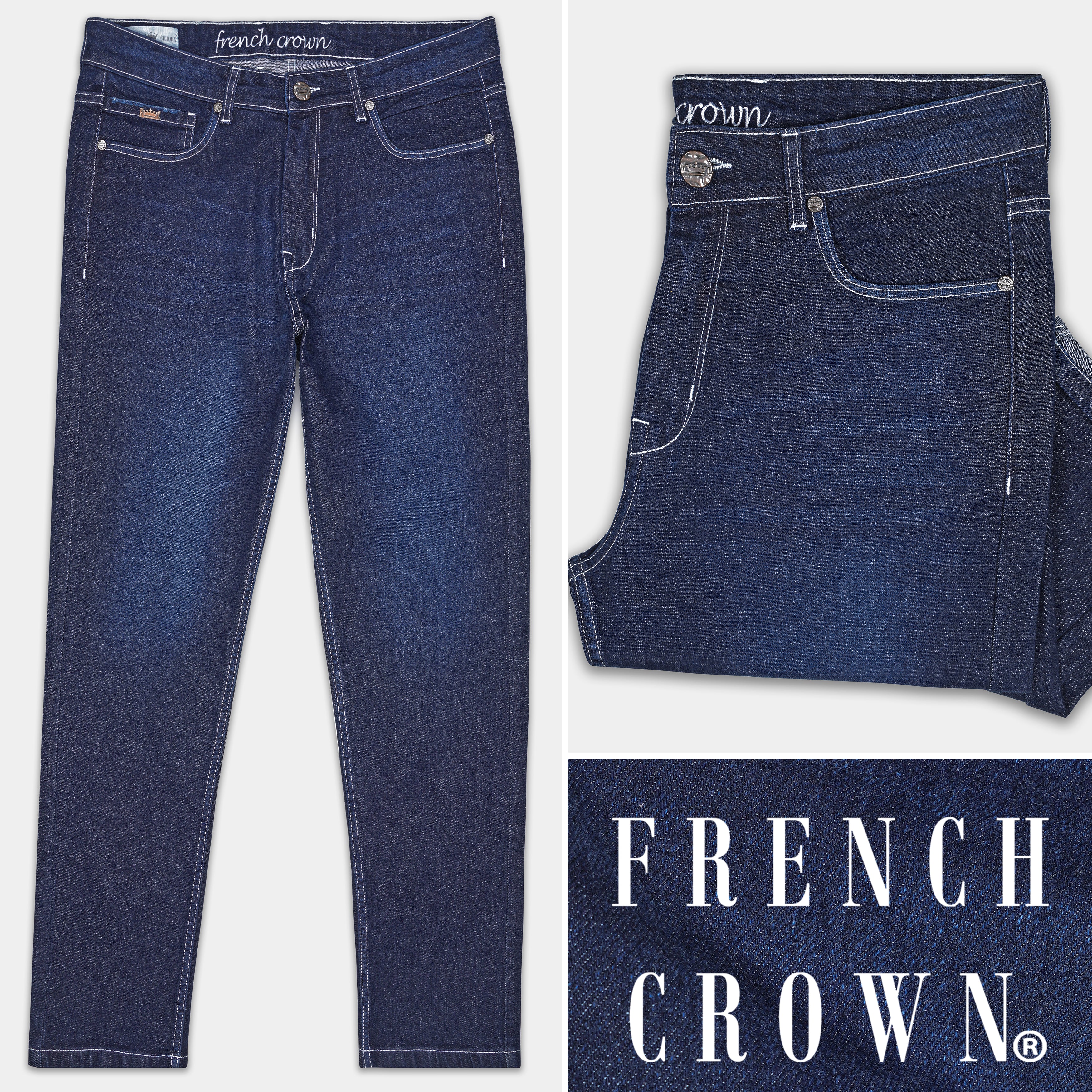 Ebony Clay Blue Slim Fit Mid-Rise Clean Look Denim Jeans Ebony Clay Blue Slim Fit Mid-Rise Clean Look Denim Jeans