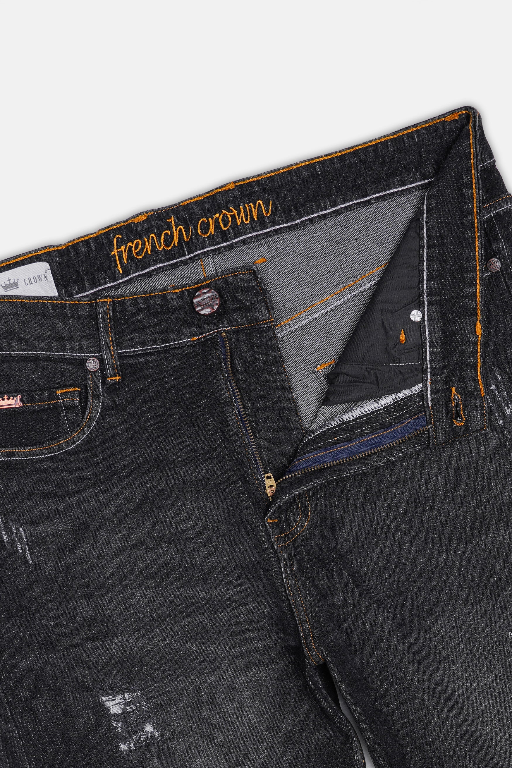 Gunmetal Gray Whiskering Wash Mildly Distressed Denim