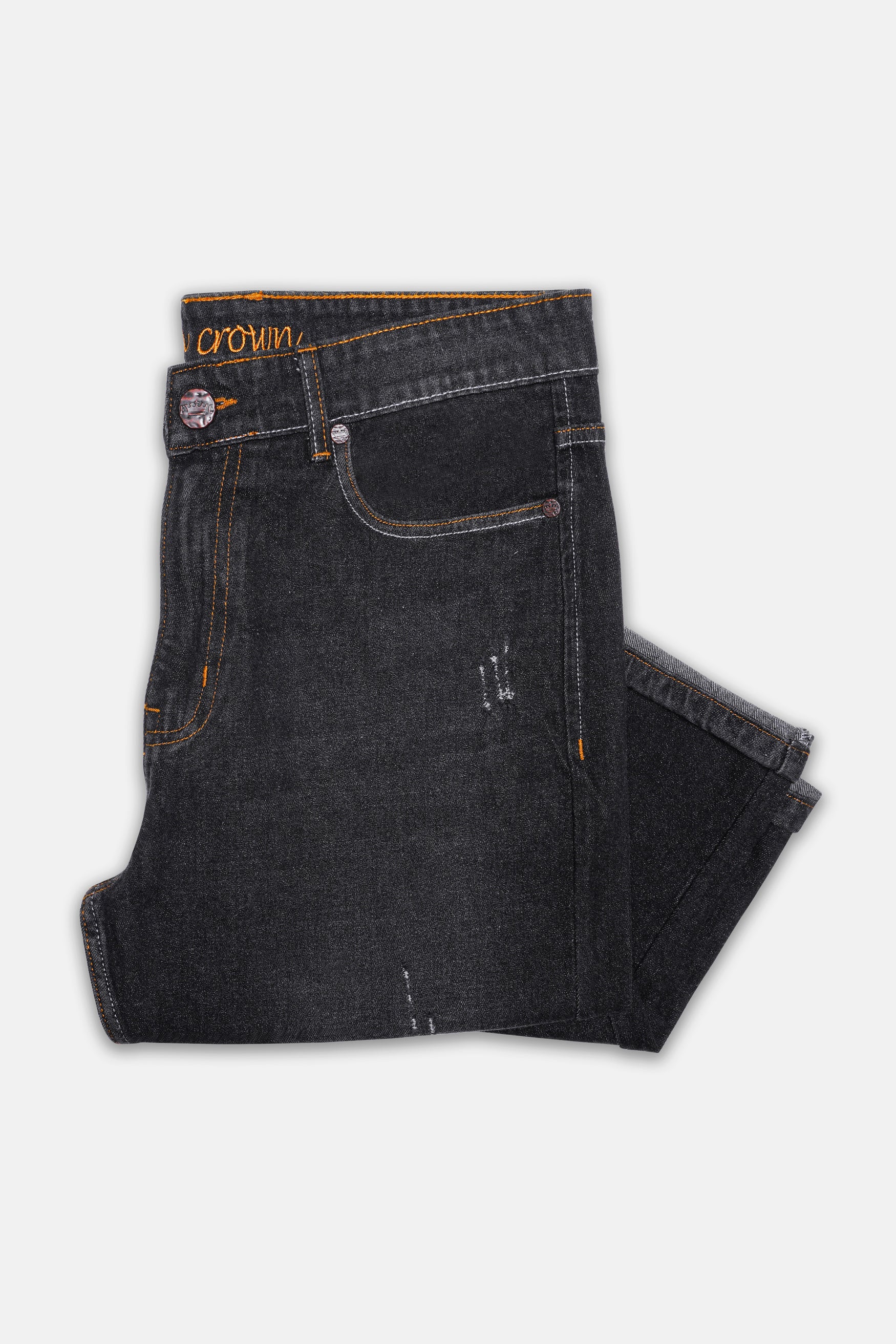 Gunmetal Gray Whiskering Wash Mildly Distressed Denim