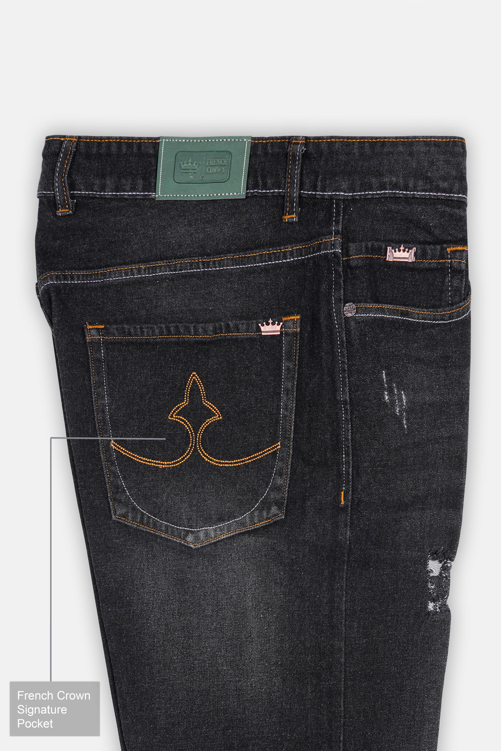Gunmetal Gray Whiskering Wash Mildly Distressed Denim
