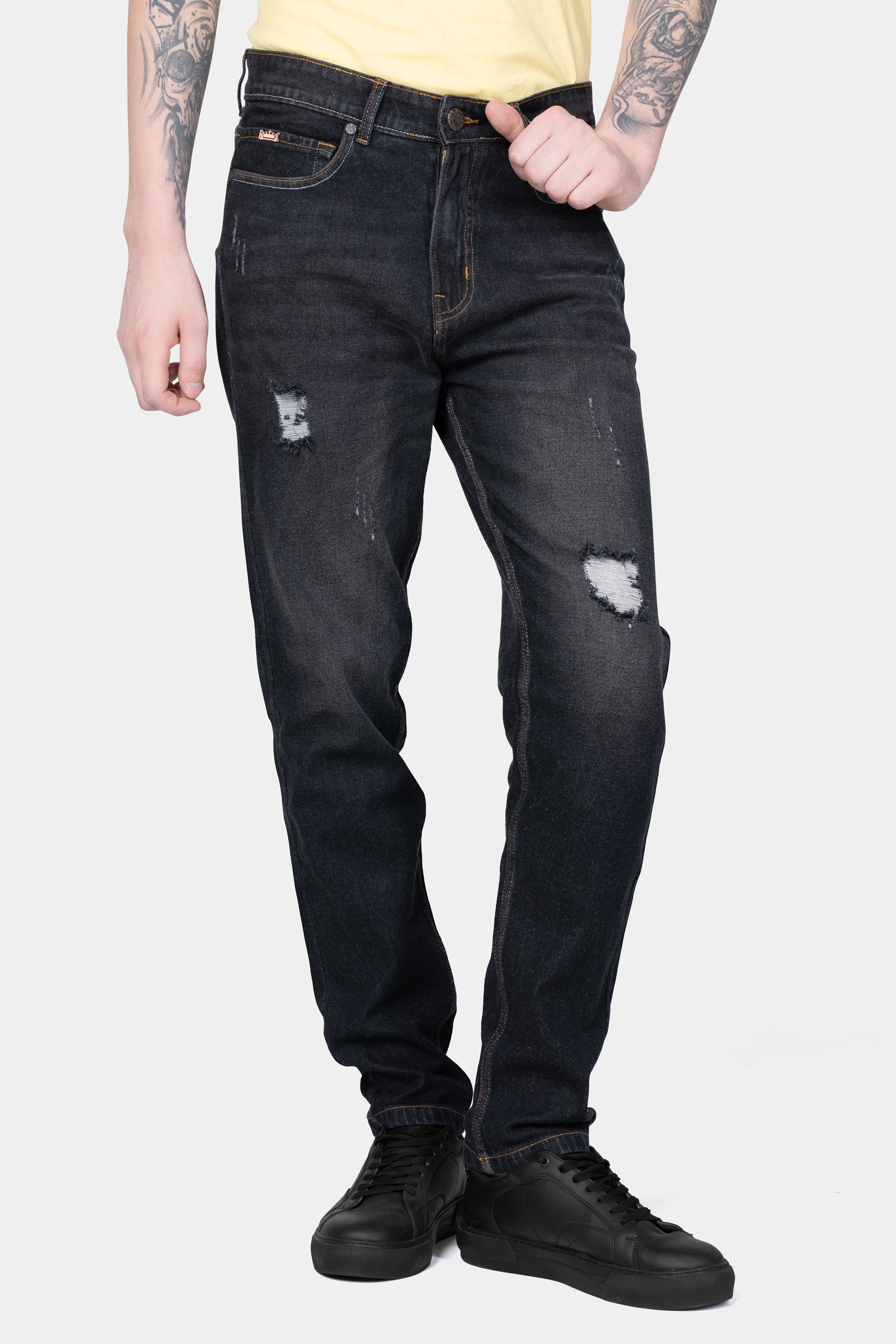 Gunmetal Gray Whiskering Wash Mildly Distressed Denim