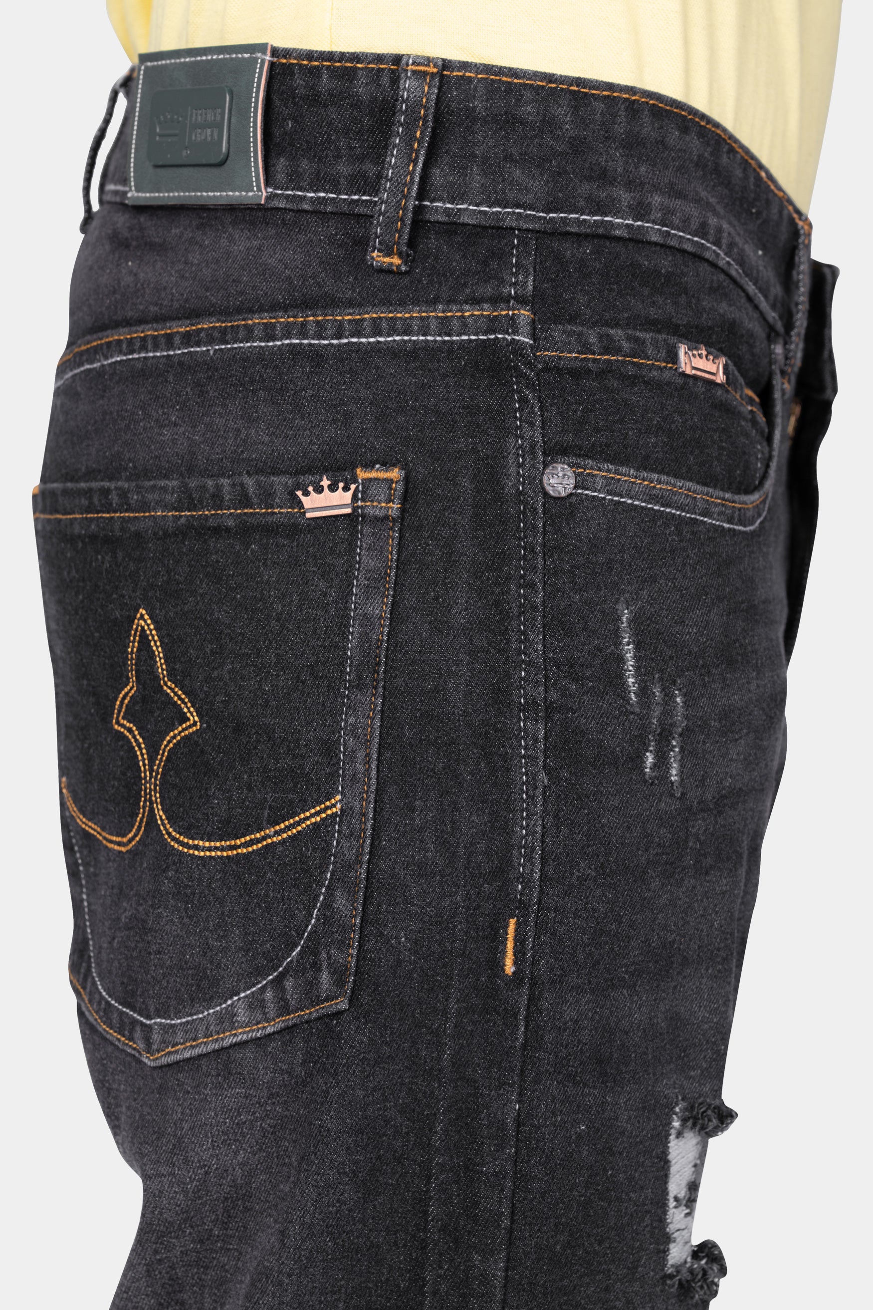 Gunmetal Gray Whiskering Wash Mildly Distressed Denim