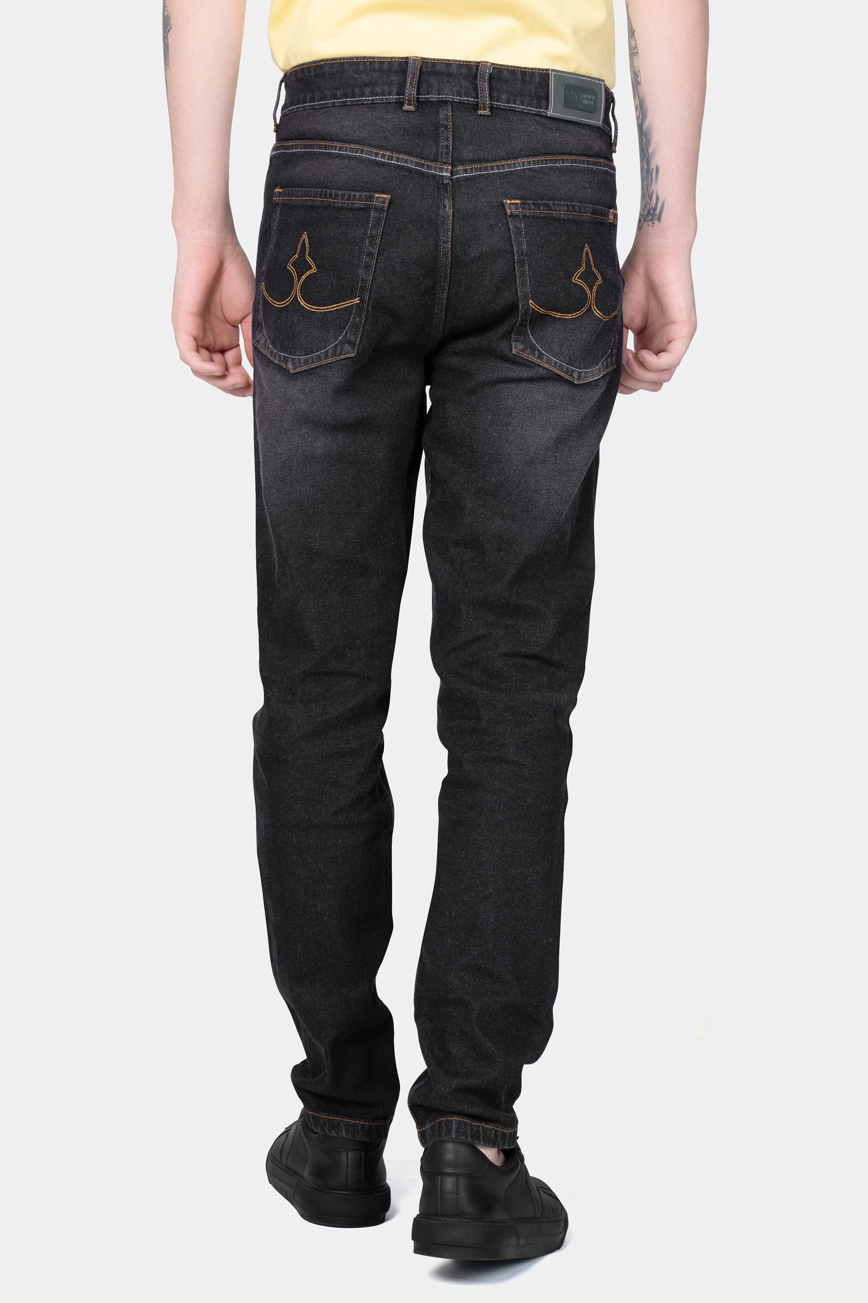 Gunmetal Gray Whiskering Wash Mildly Distressed Denim