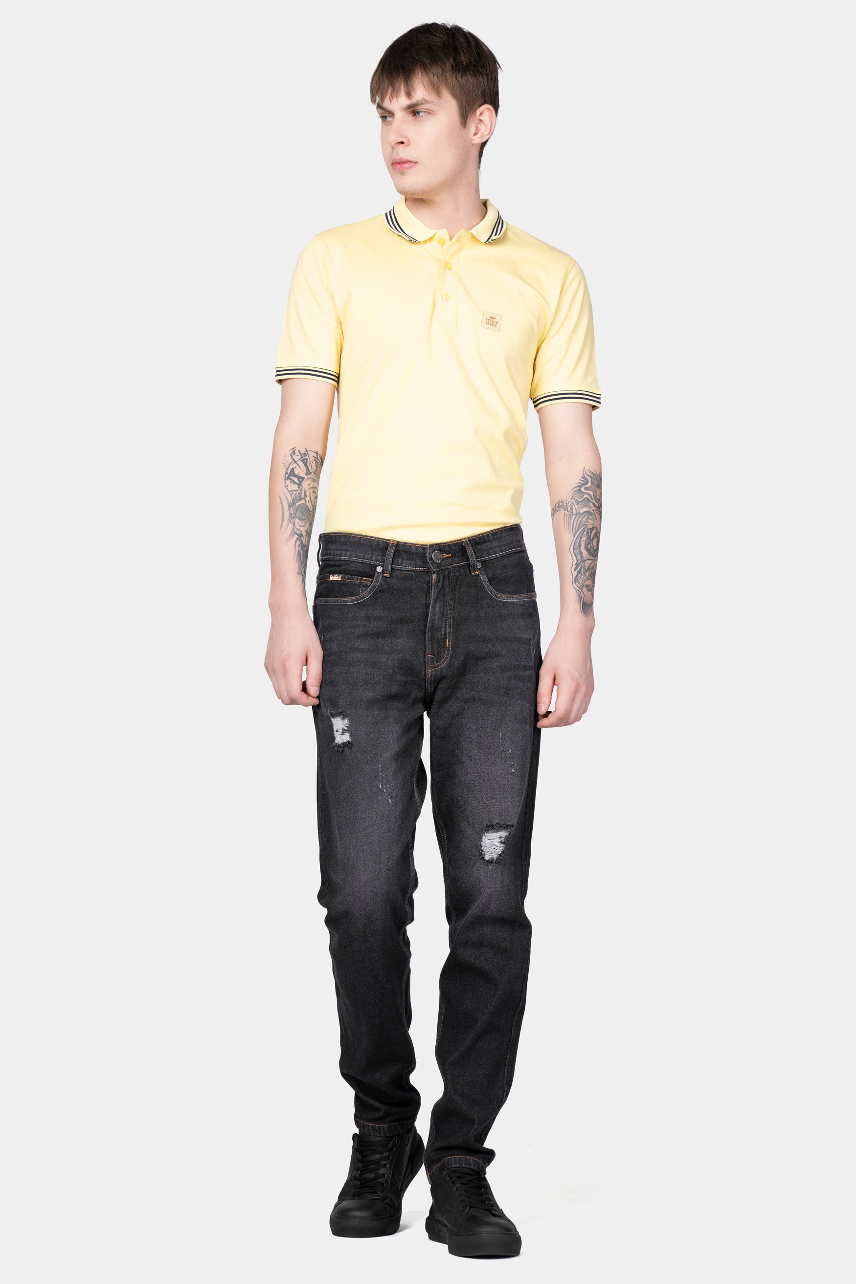 Gunmetal Gray Whiskering Wash Mildly Distressed Denim