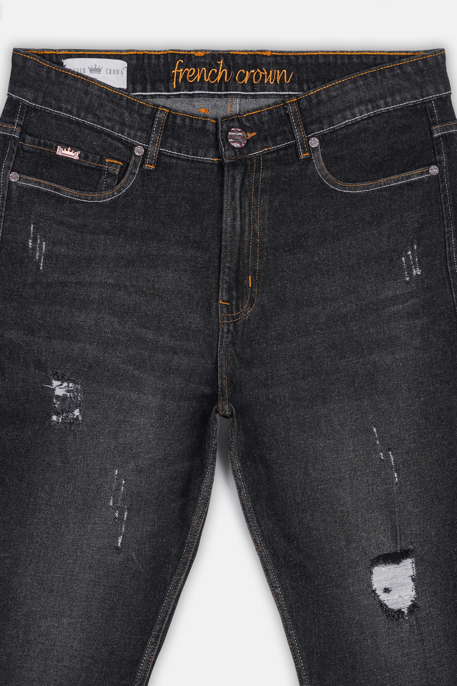Gunmetal Gray Whiskering Wash Mildly Distressed Denim