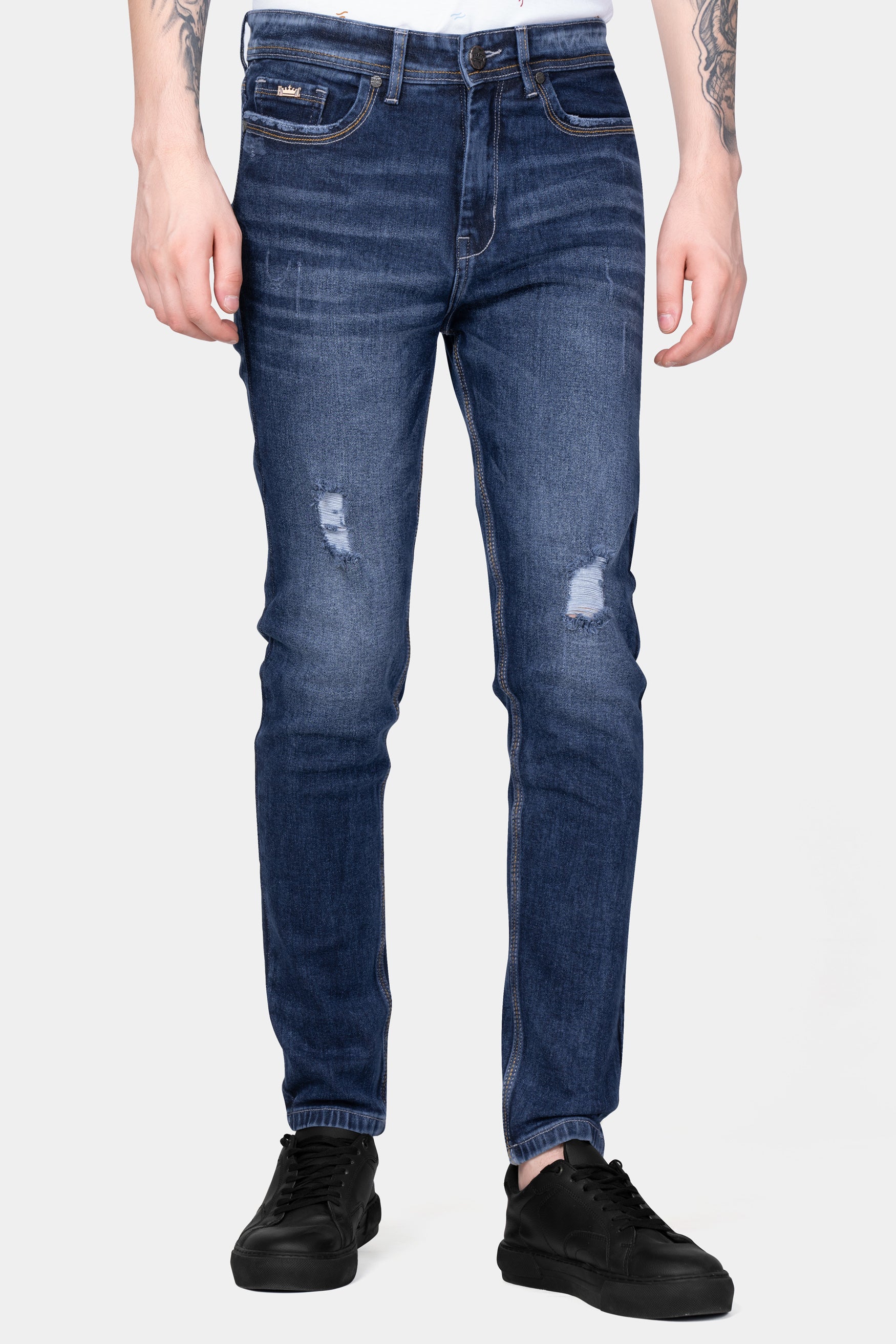 Fiord Blue Stone Wash Mildly Distressed Denim