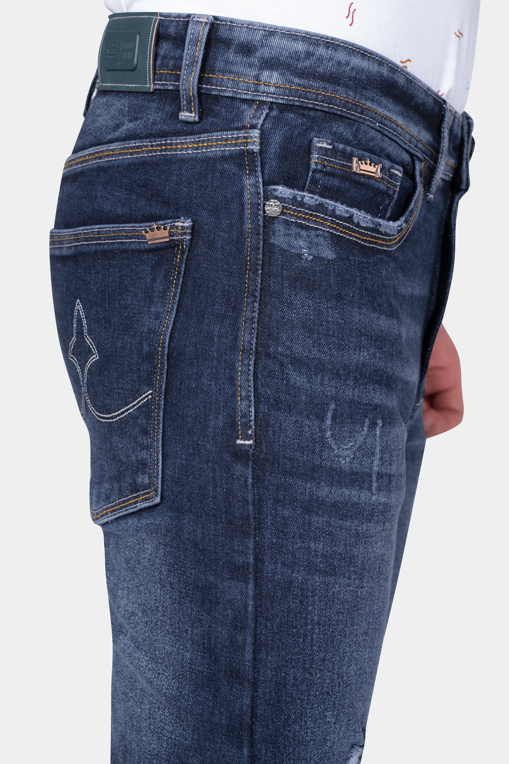 Fiord Blue Stone Wash Mildly Distressed Denim