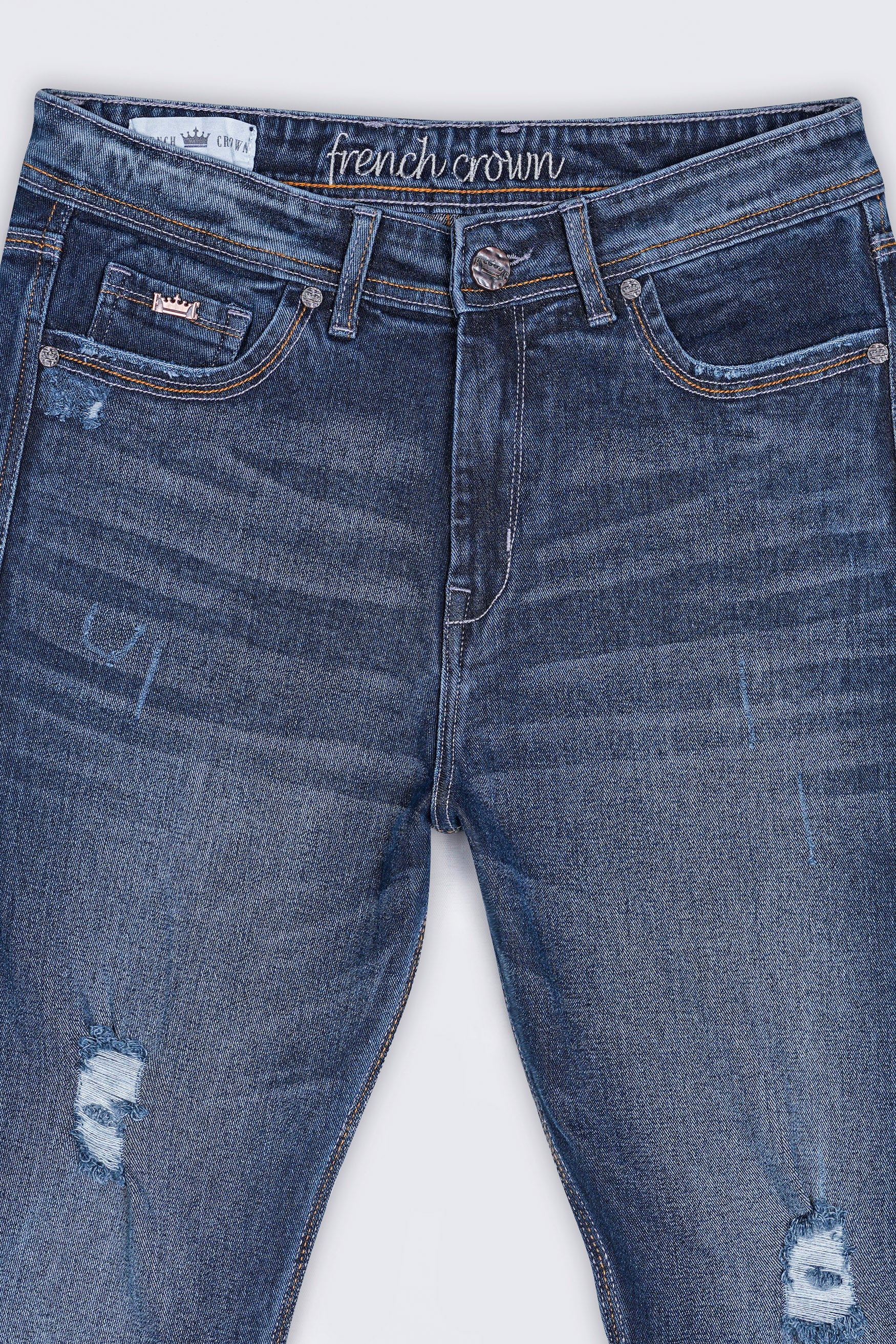 Fiord Blue Stone Wash Mildly Distressed Denim